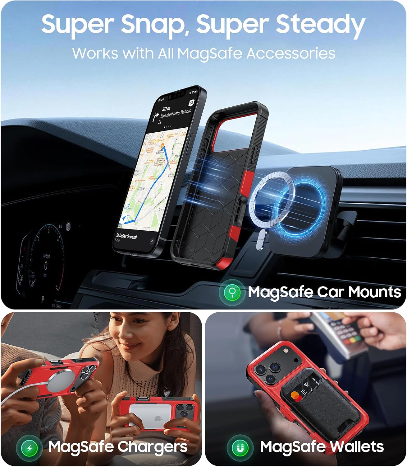Detalle 2 de DEVISELOVE iPhone 18 Pro Max Case, Red Dual-Layer Magnetic Rugged Cover