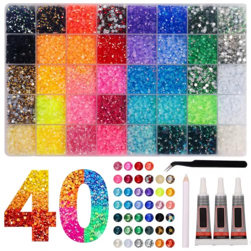 Detalle de ZOVRIXIA 40 Colors 32,000 Pcs Nail Rhinestones Kit with Glue, Pen and Tweezers