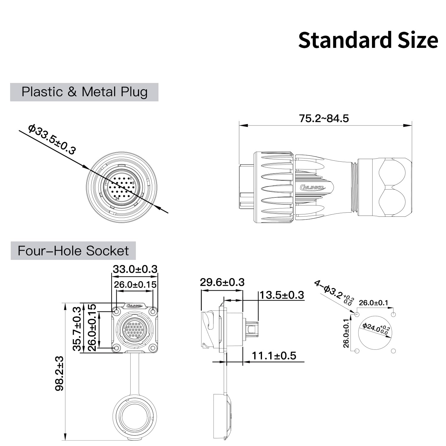 Thumbnail 3 de CNLINKO DH-24 24ピン工業用防水コネクター、IP68対応・金属シェル