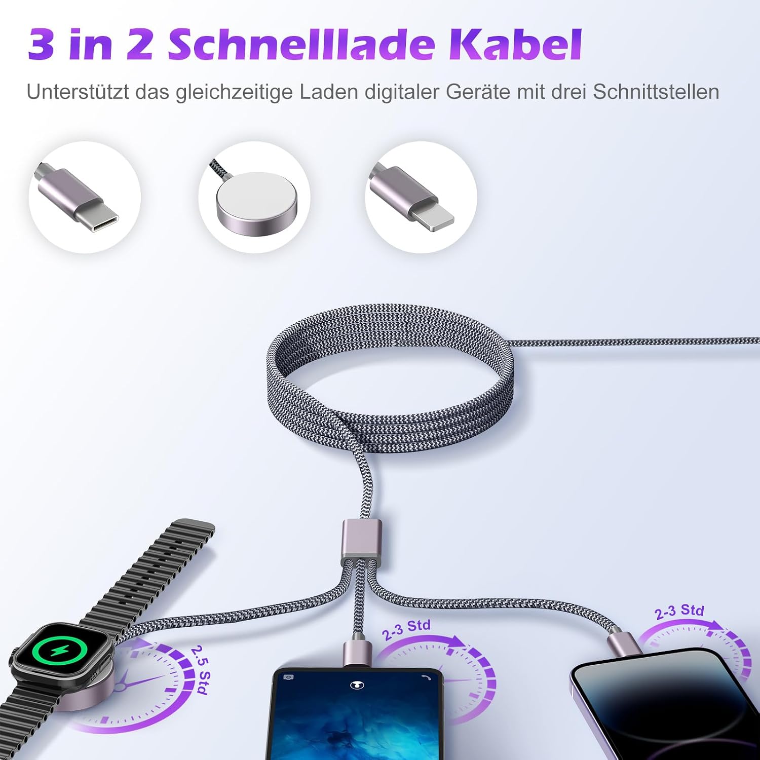 Thumbnail 1 de 3‑in‑1 Ladekabel 120 cm für iPhone und Apple Watch