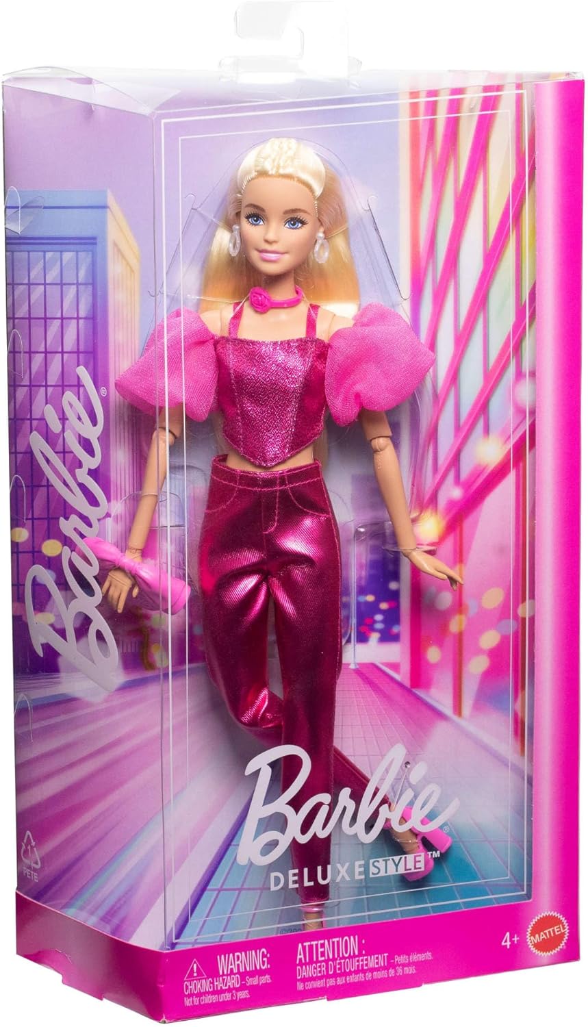 Thumbnail 6 de Barbie Deluxe Style n. 5 JFP40 con abito rosa metallizzato, top a corsetto scintillante e accessori