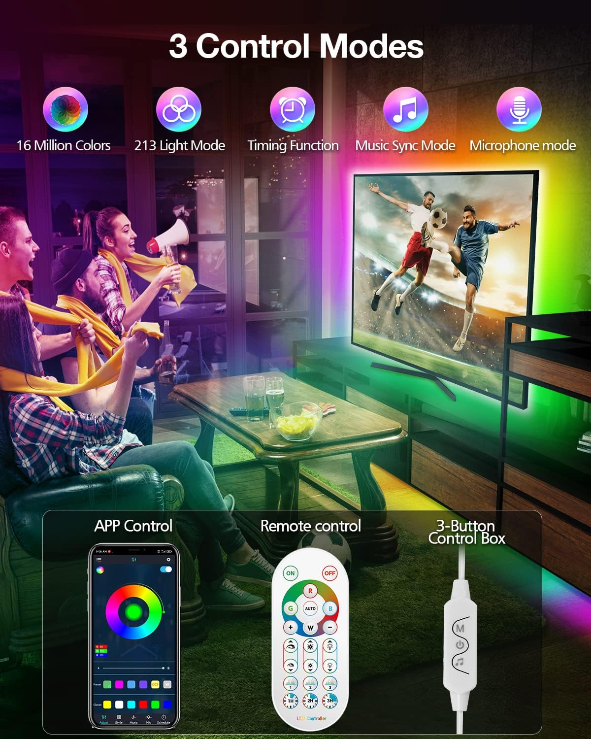 Thumbnail 5 de DAYMEET Retroilluminazione LED 3M USB per TV 32-60 Pollici – Striscia RGBIC con telecomando, Bluetooth e app