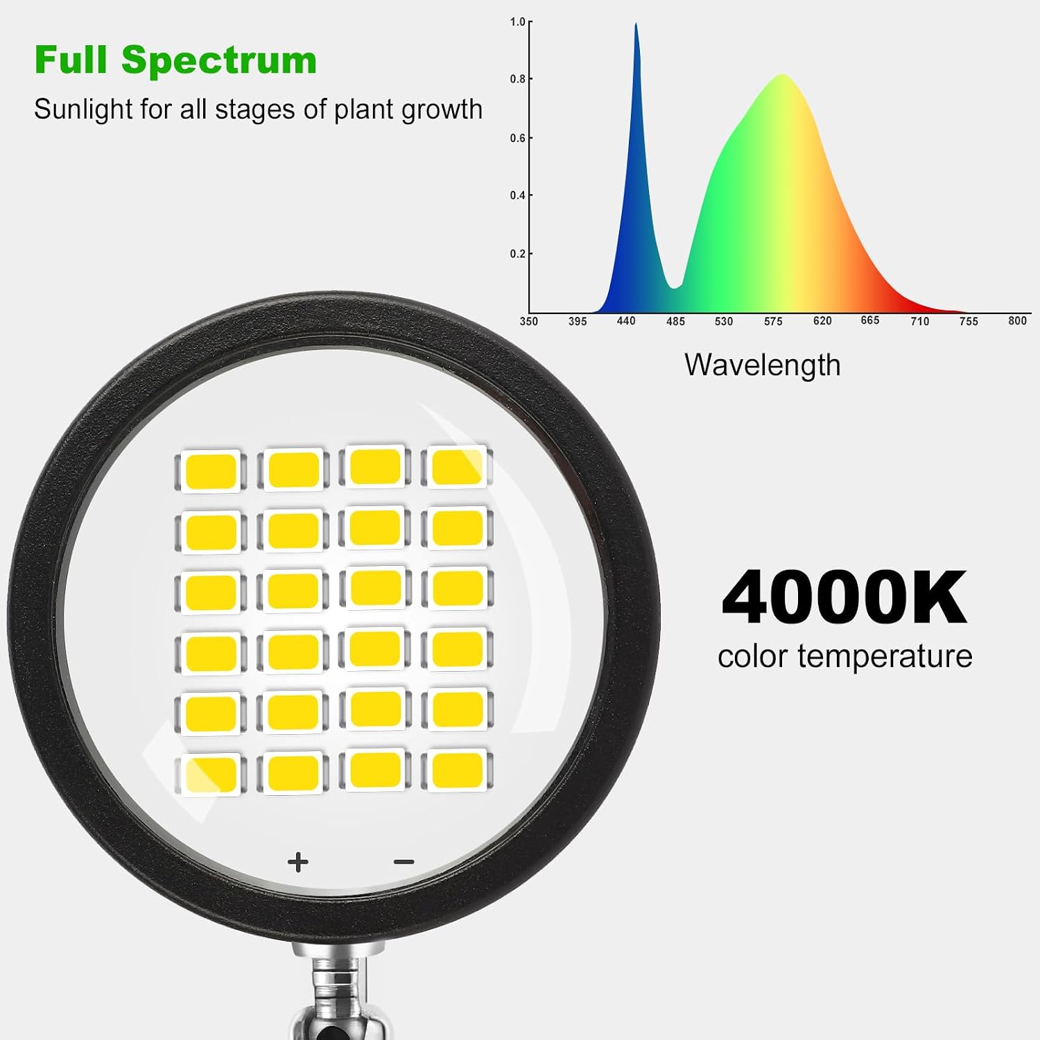 Thumbnail 2 de fayleer Pflanzenlampe LED Vollspektrum mit optischer Linse – höhenverstellbar und mit 6/12/18‑Stunden Timer
