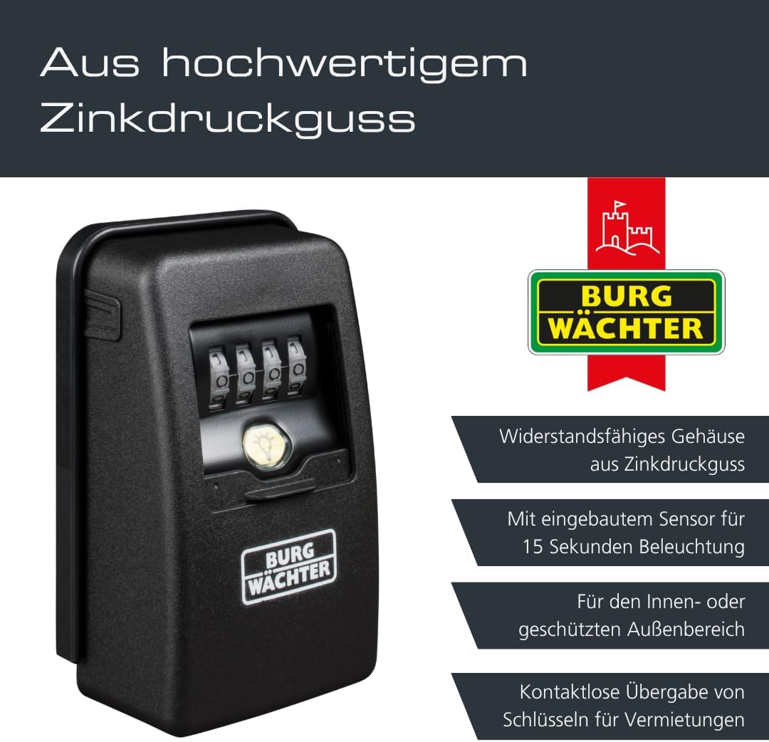 Detalle de BURG-WÄCHTER Key Safe 60L SB – Schlüsseltresor mit 4-stelligem Zahlencode, magnetischem Schlüsselhalter und Beleuchtung