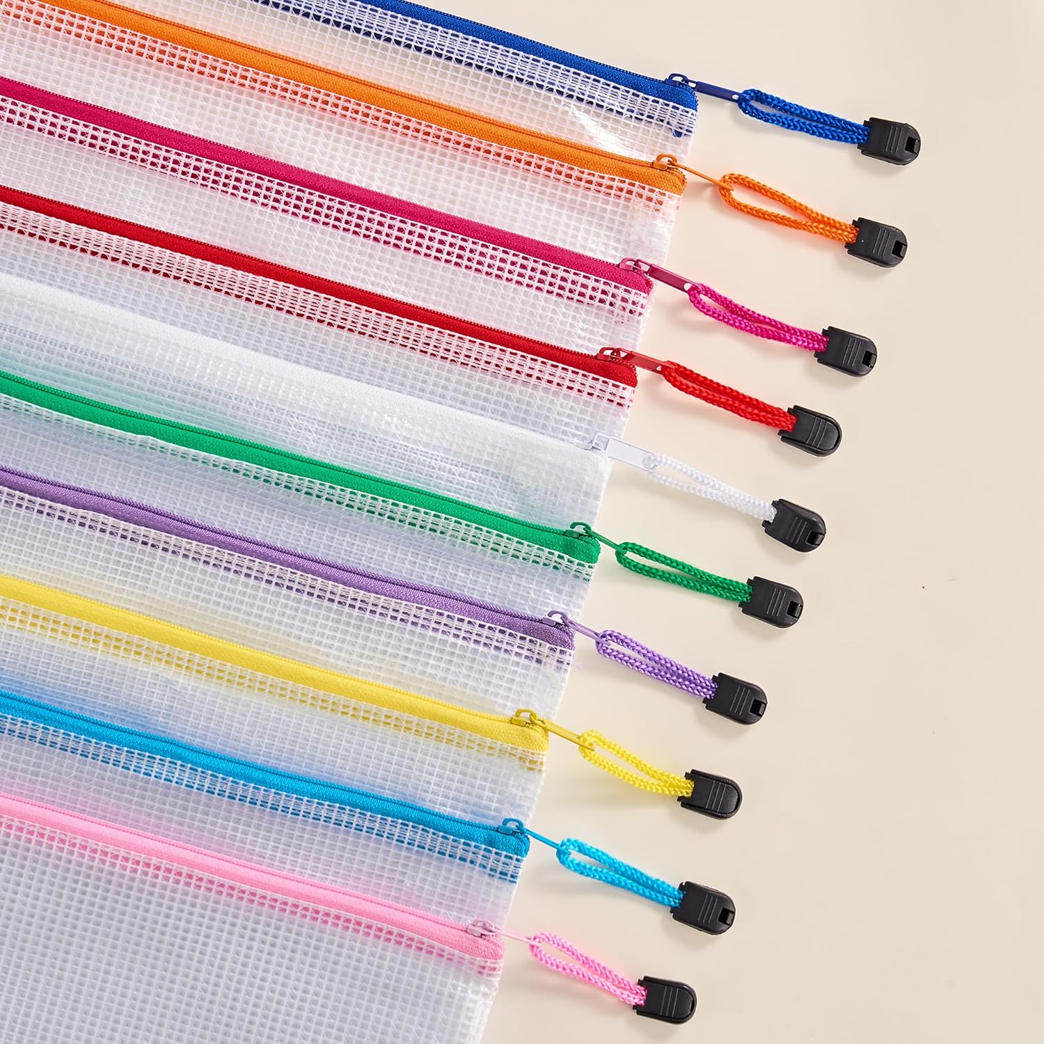 Detalle de JARLINK OP720C24 A4 Mesh Zipper Pouches, 24-Pack, PVC, 10 Colors