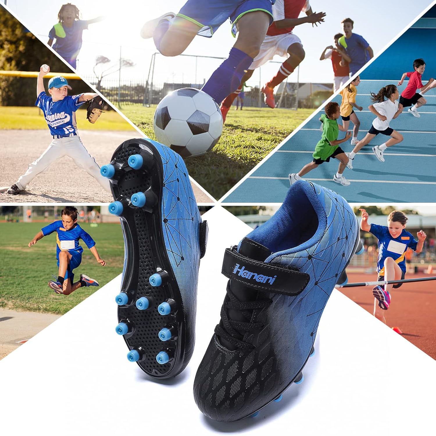 Thumbnail 5 de Boys Football Boots Shoes for Kids and Teens: FG/AG Soccer Cleats with Adjustable Hook-and-Loop Fit