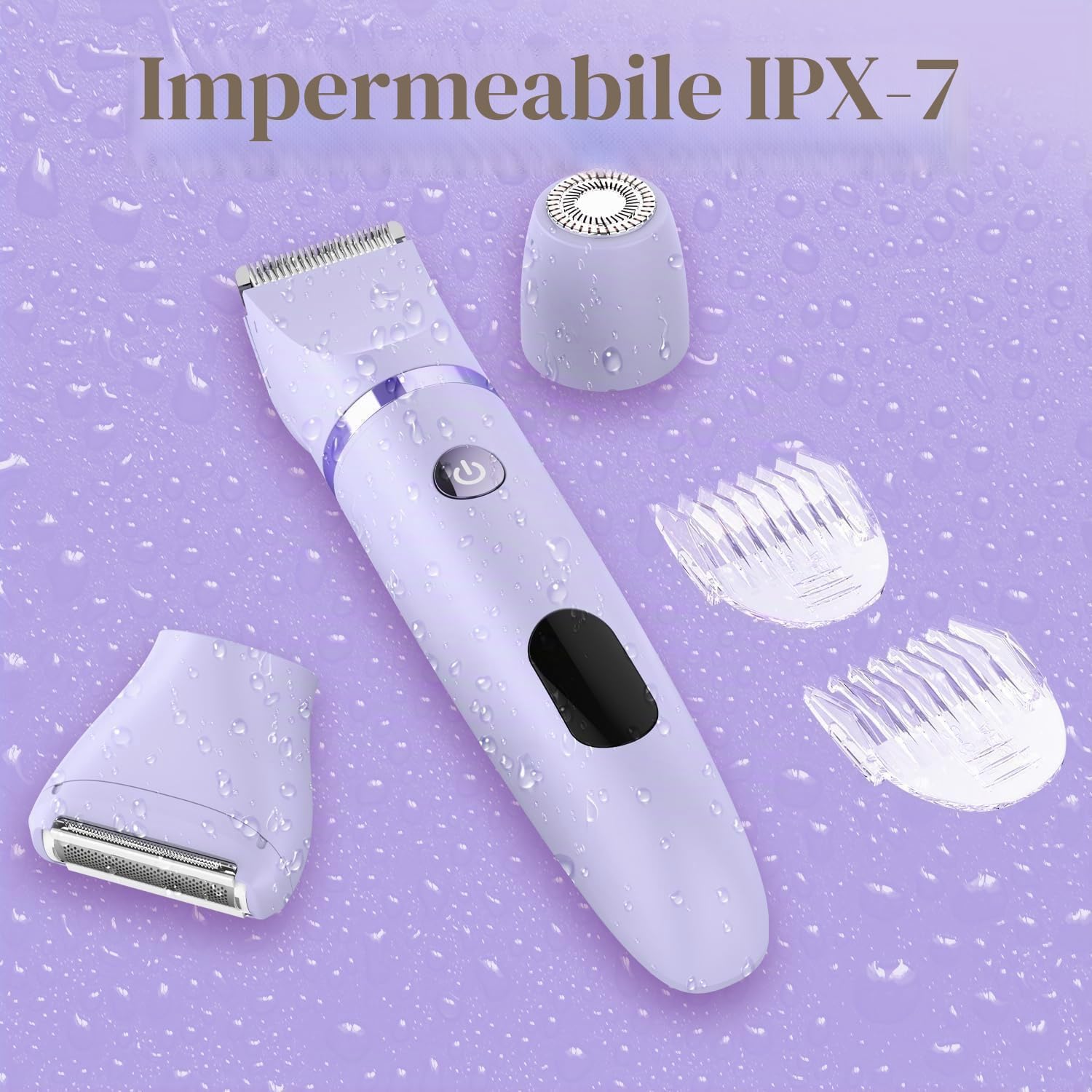 Detalle de Rasoio elettrico Donna Viso Bikini Corpo con 3 testine intercambiabili —IPX7, LCD, uso a secco/bagno