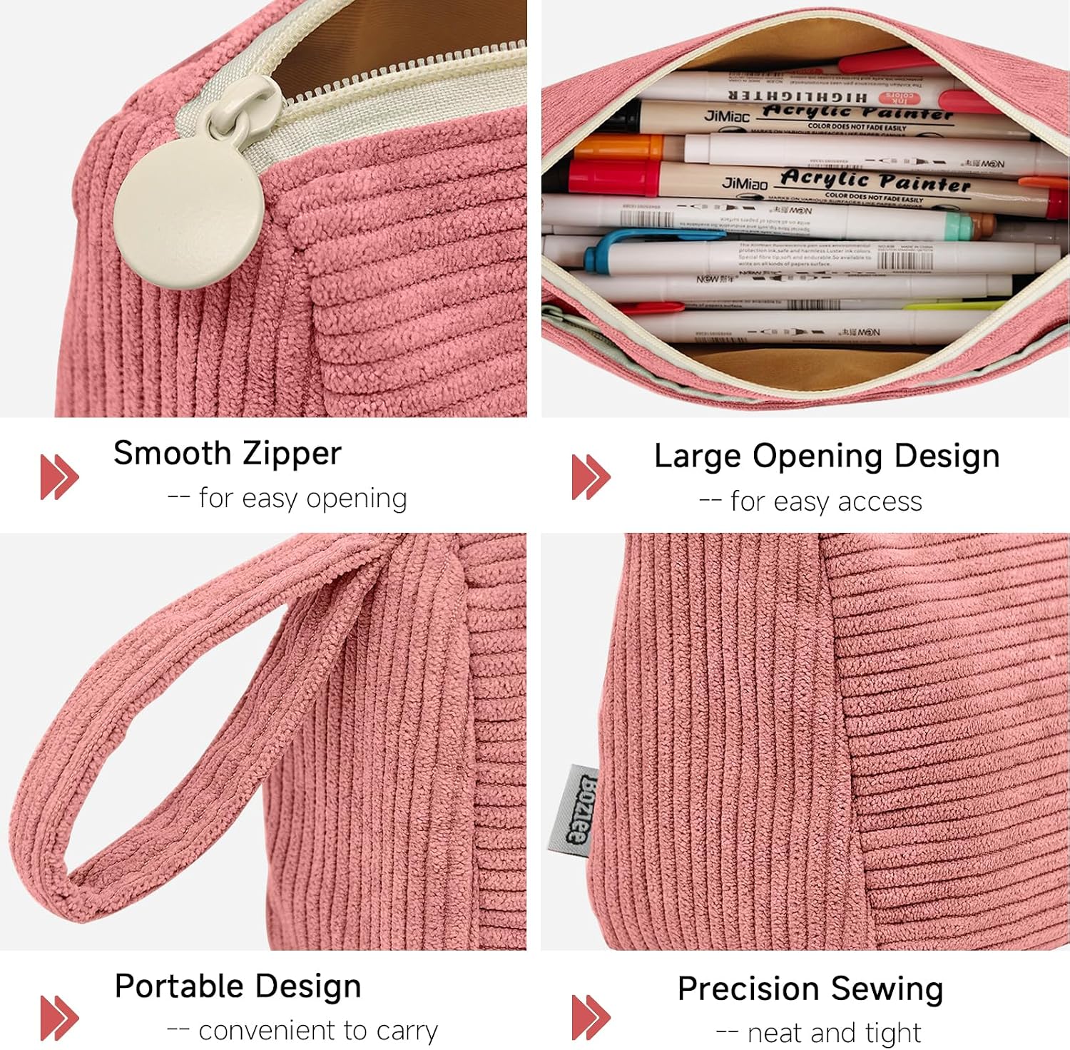 Detalle de Boziee Cord-Stoff Federmäppchen (Mäppchen für Schule & Büro) – Rosa