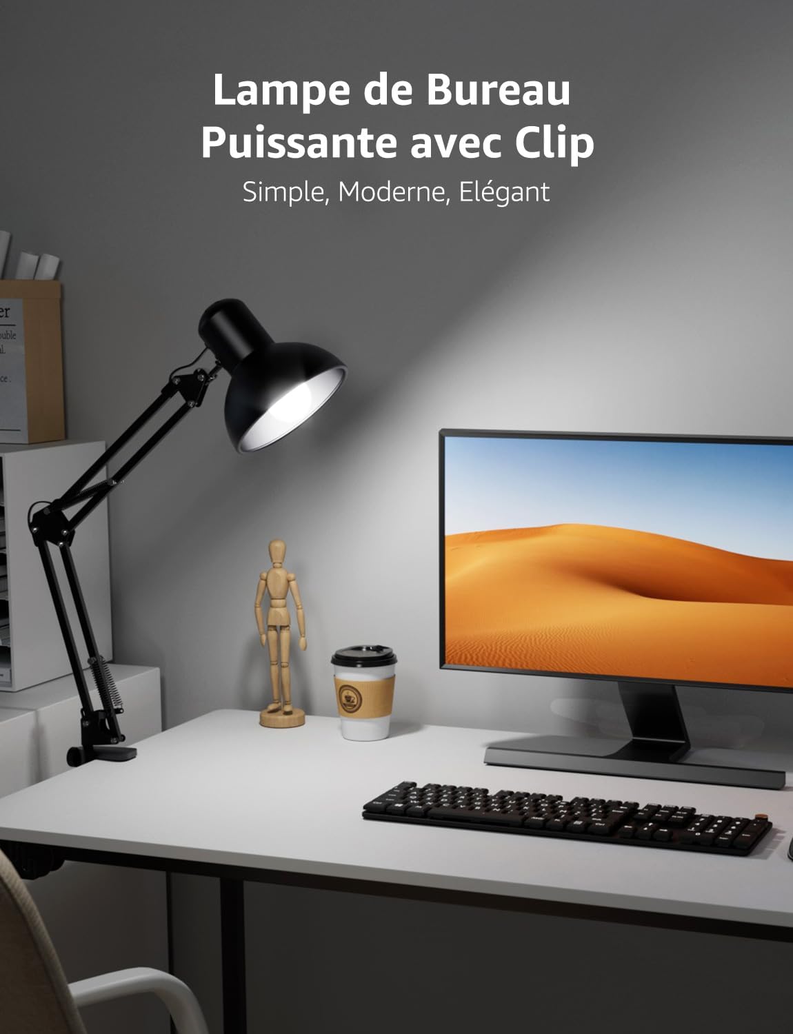 Thumbnail 1 de Lepro Lampe de Bureau à pince, Lampe Pince E27 – Noir, Ventilation Nordique en Métal