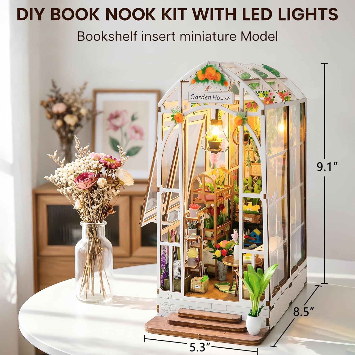 Thumbnail 5 de Fimeetoy Book Nook Kit for Adults – LED Light Miniature House DIY (3D Garden View)