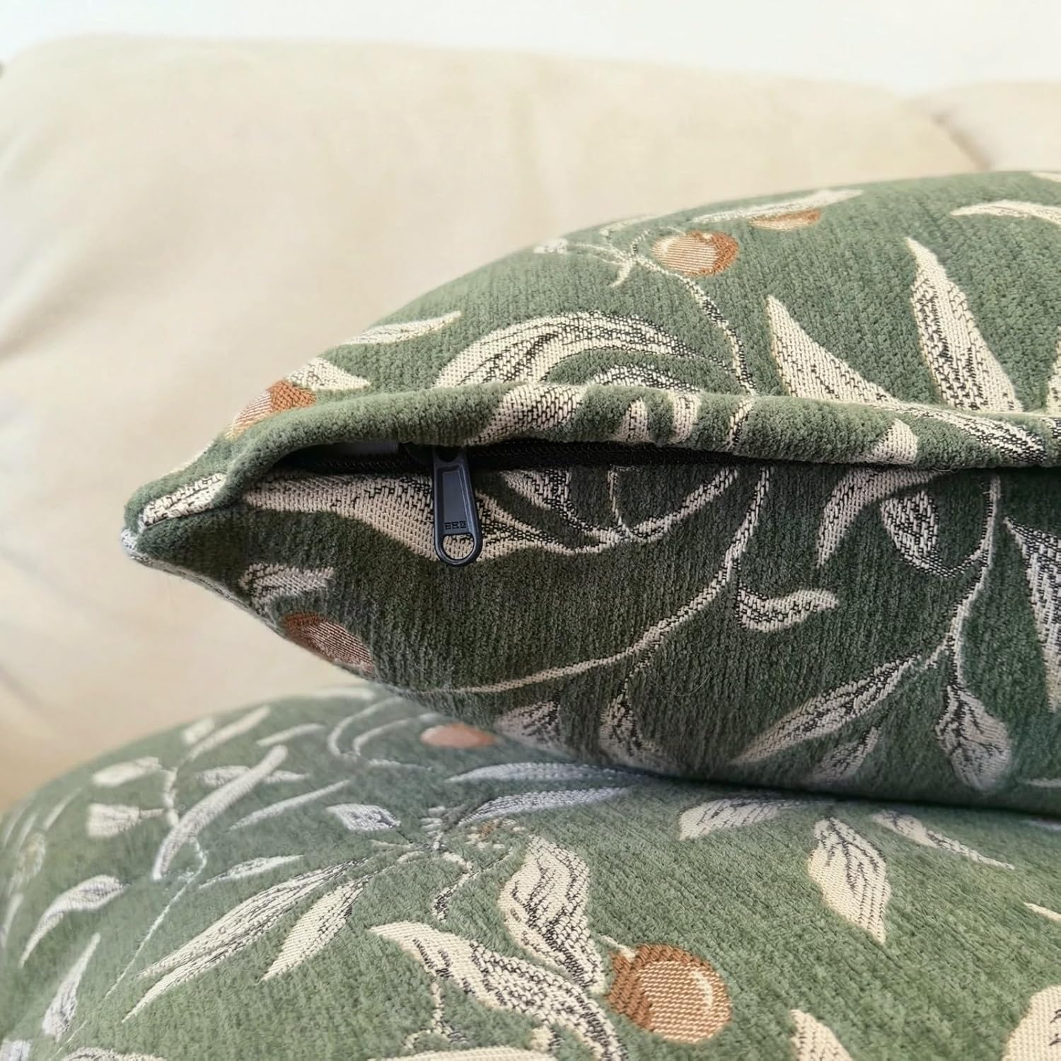 Thumbnail 3 de Wavedolphin housses de coussin 30x50 (lot de 2) en jacquard cerises – vert foncé