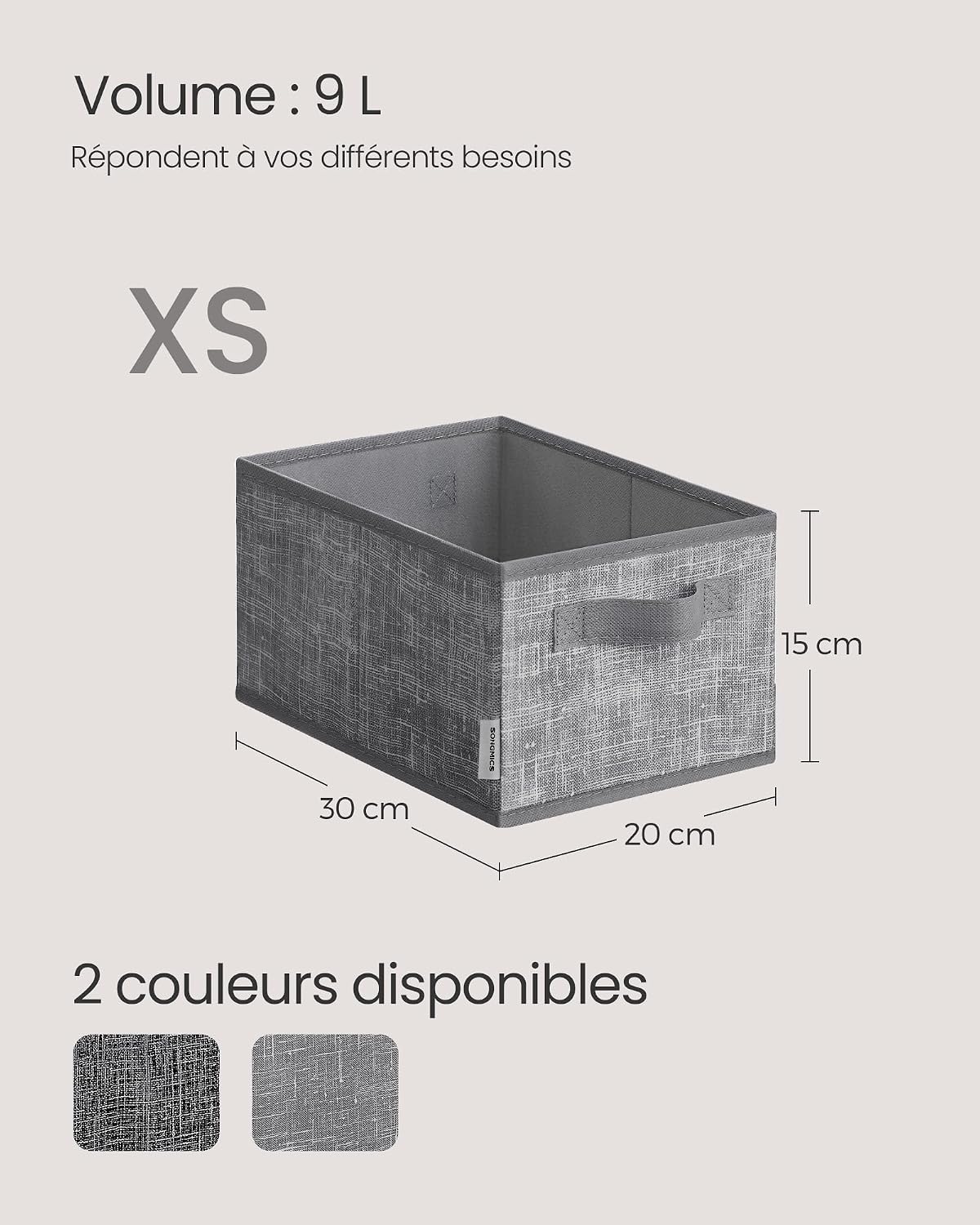 Detalle 2 de SONGMICS opvouwbare stoffen opbergdozen, set van 3, 30 x 20 x 15 cm
