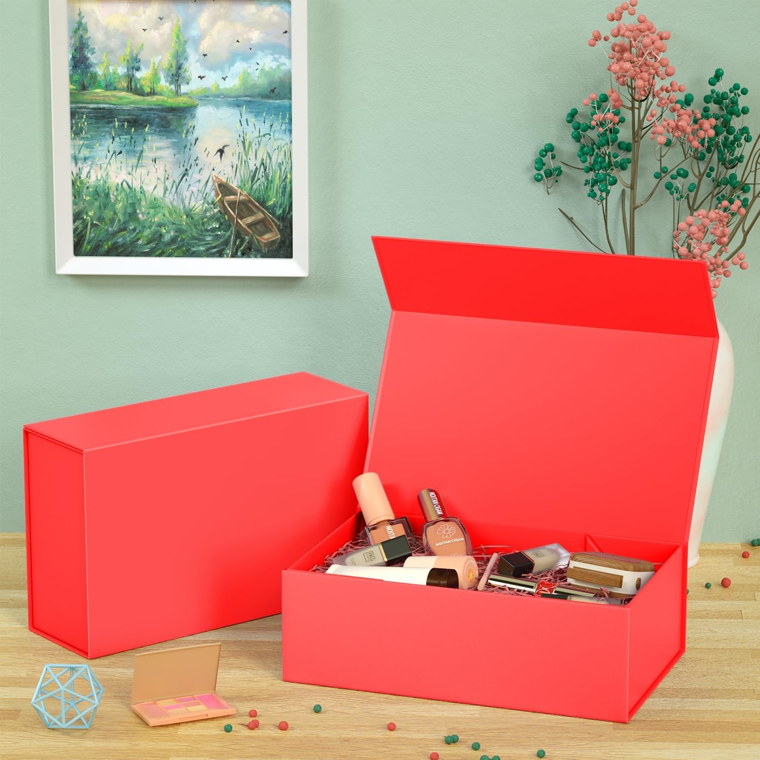 Thumbnail 6 de 2er Geschenkbox-Set 24x15x7,6 cm mit magnetischem Verschluss – Rot
