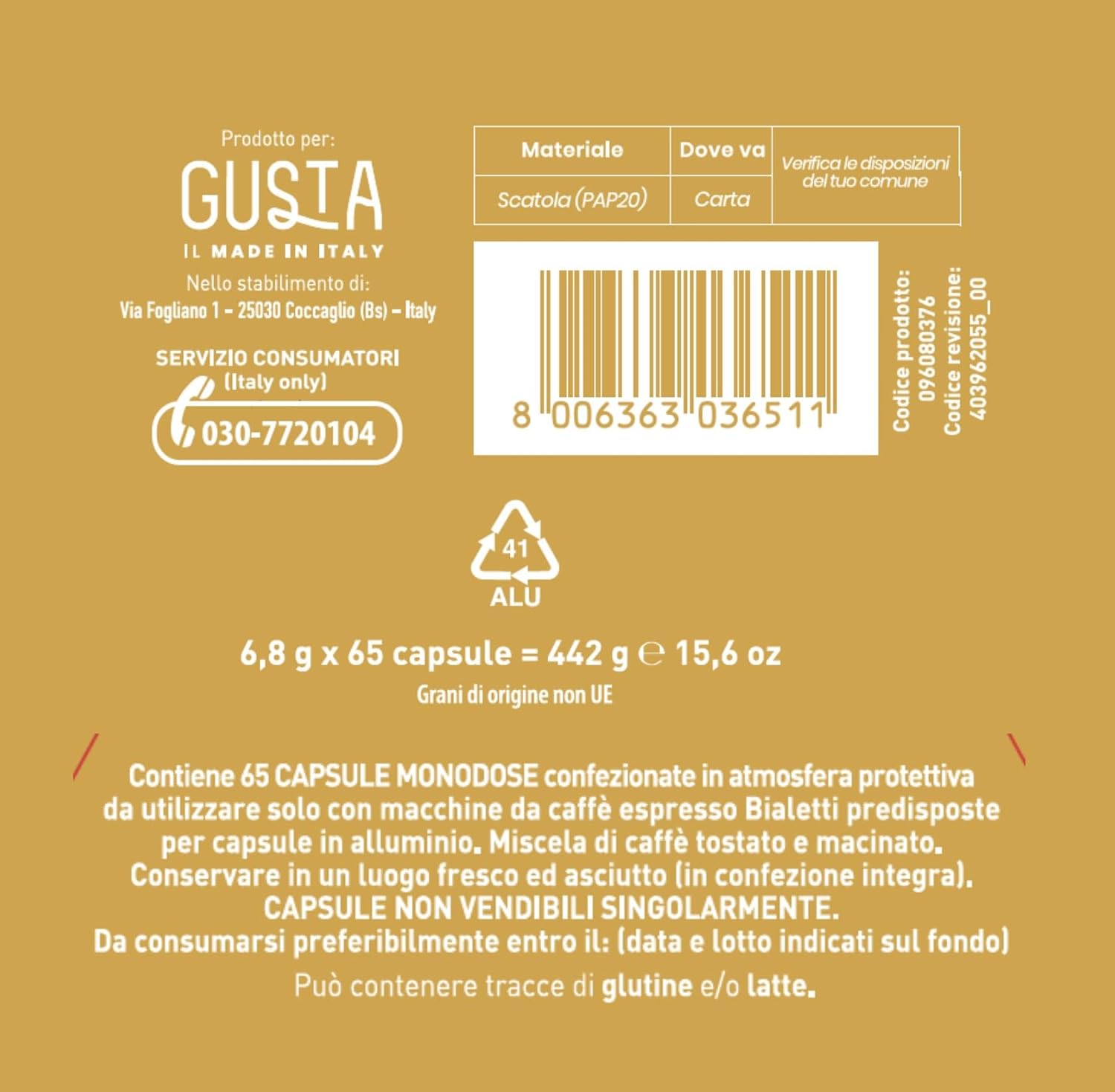 Thumbnail 4 de Gusta Capsule Compatibili con Sistema Bialetti – Gusto Classico, Alluminio, Intensità 8, Box da 65 Capsule
