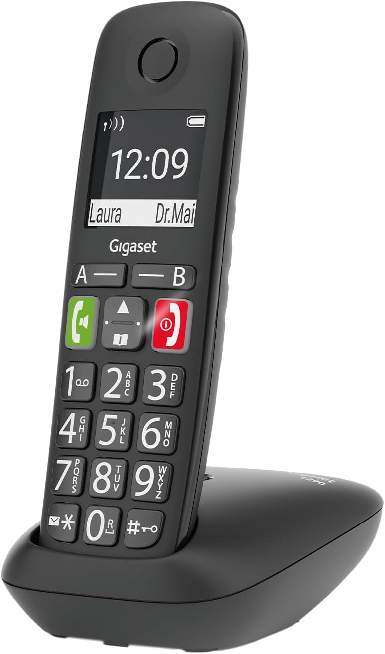 Detalle de Gigaset E290 – Schnurloses Senioren-Telefon mit großen Tasten, Zielwahltasten und Verstärker-Funktion (Schwarz, DE-Version)