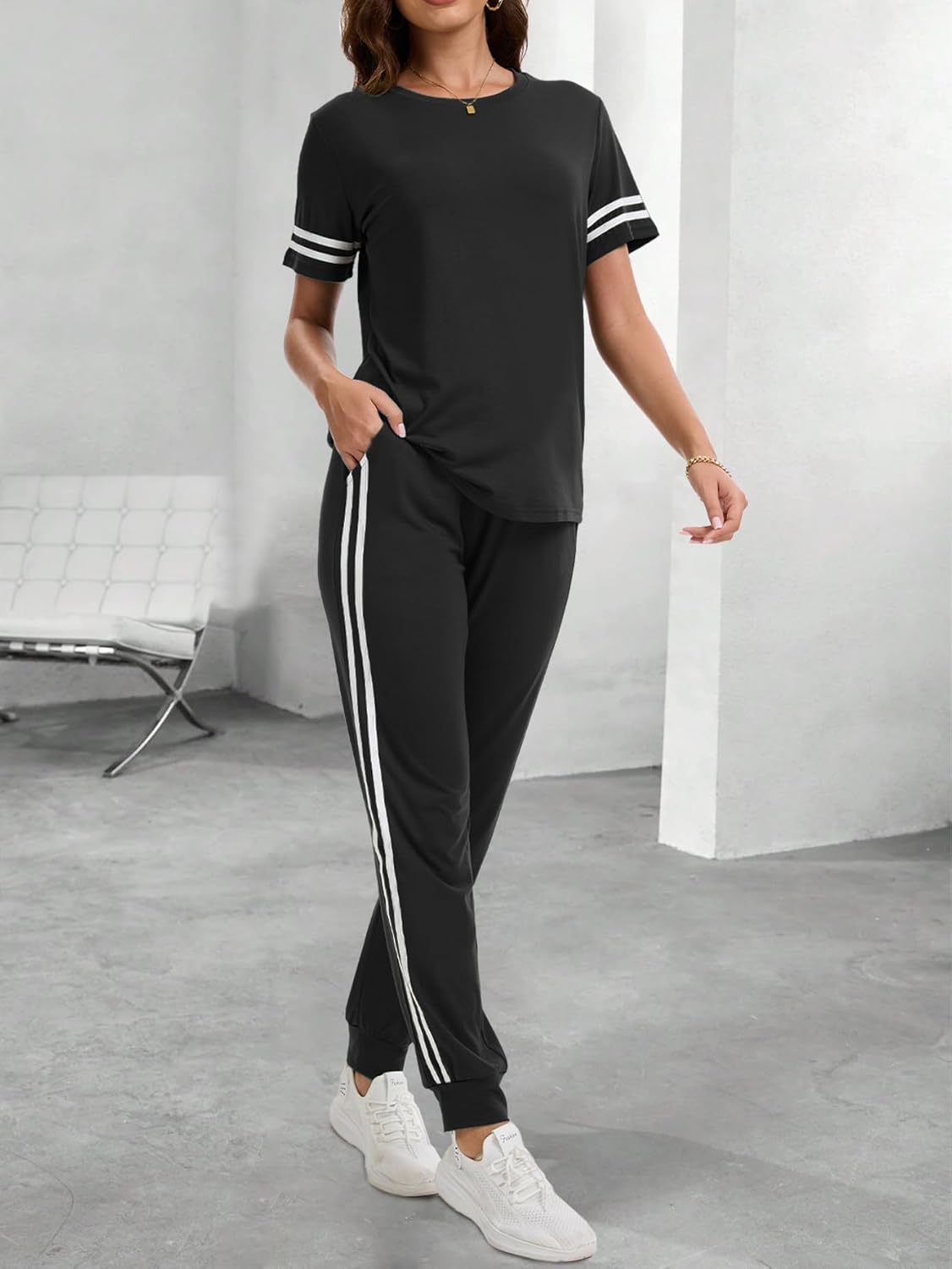 Thumbnail 3 de KBKBSN Women 2 Piece Striped Summer Tracksuit with Pocket