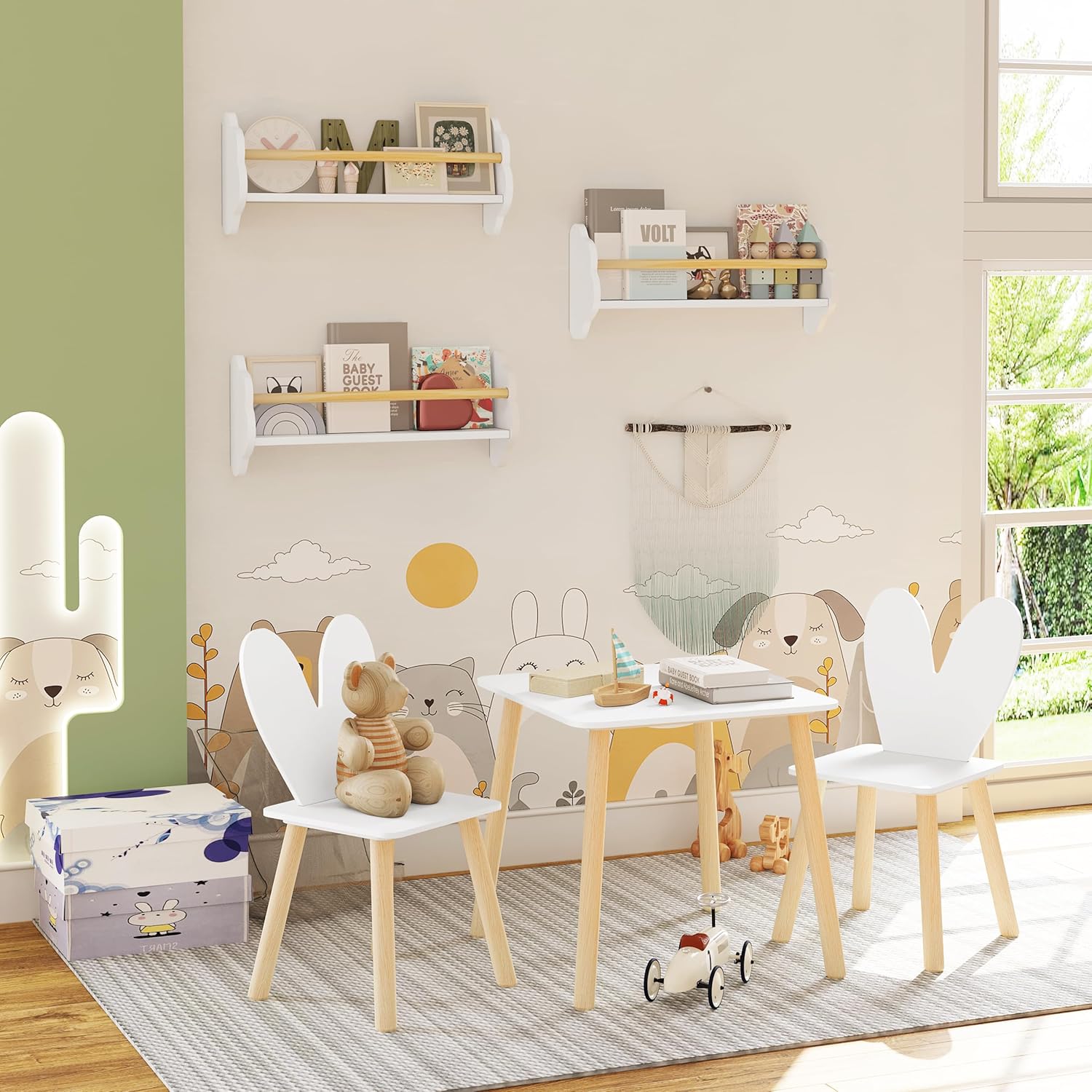 Thumbnail 1 de WOLTU Set 3 librerie da parete per bambini con 3 mensole sospese a forma di nuvola (pino e MDF) – bianco