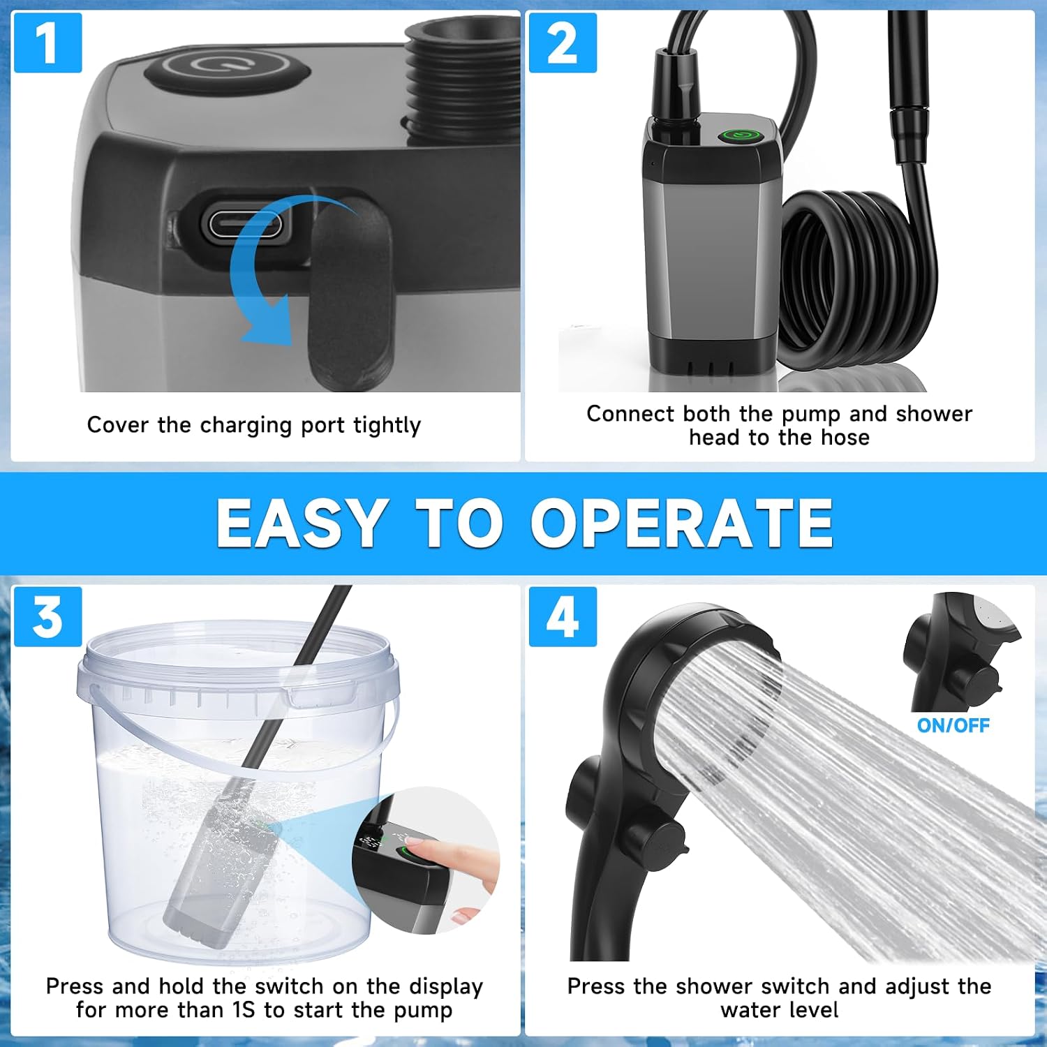 Thumbnail 6 de vignuto GB15 Portable Camping Shower with Rechargeable Pump and LED Display