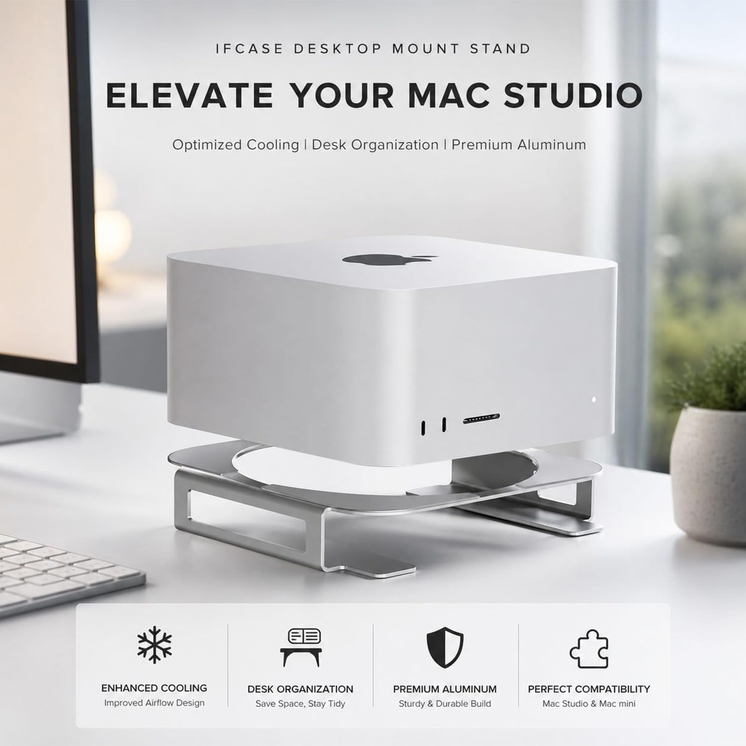 Thumbnail 6 de IFCASE アルミニウム製デスクトップスタンド Mac Studio・Mac mini用、シルバー・高架設計