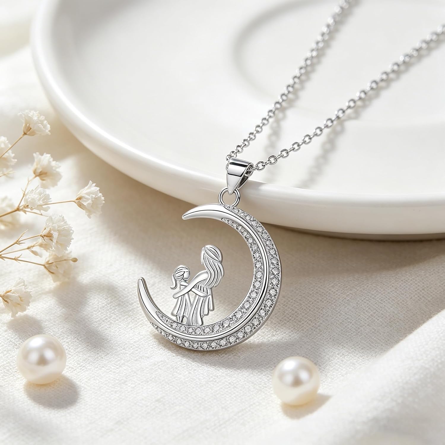 Thumbnail 1 de Arrebol Mutter- und Tochter-Halskette Silber 925 mit Mondanhänger – 45 cm ± 5 cm, Geschenkidee