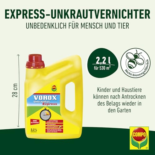 Detalle de VOROX Unkrautfrei Express – Konzentrat 2,2 L (Compo): Relativ schnelle Unkrautbekämpfung zwischen Zierpflanzen und Nutzpflanzen