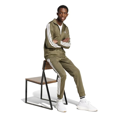 Detalle de adidas Sportswear Basic 3 Stripes tuta da uomo in tricot, Olive Strata/White, L
