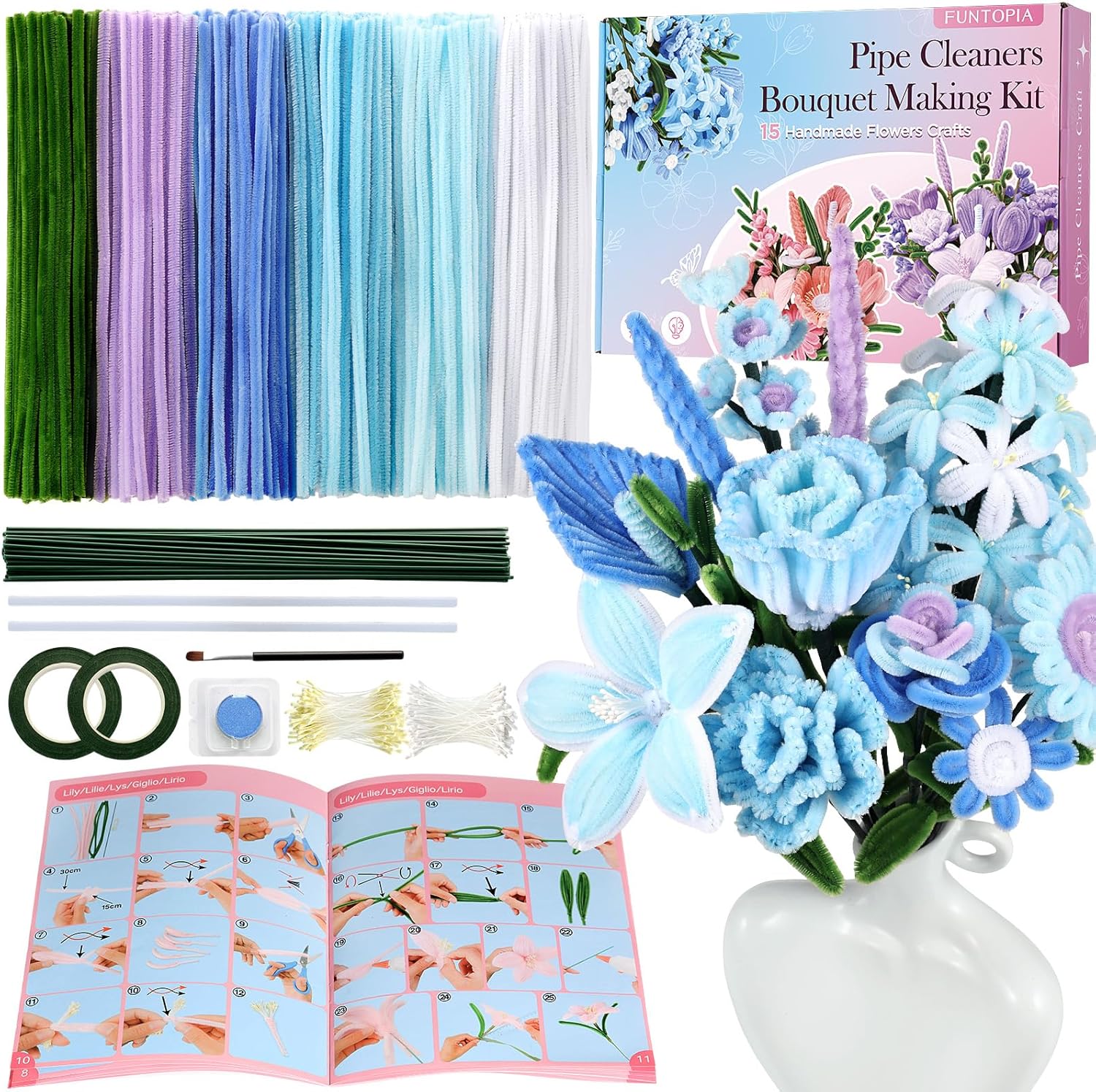 Thumbnail 6 de Funtopia Pfeifenreiniger Blumen Bastelset – 540 Teile für 15 Blumen-Designs