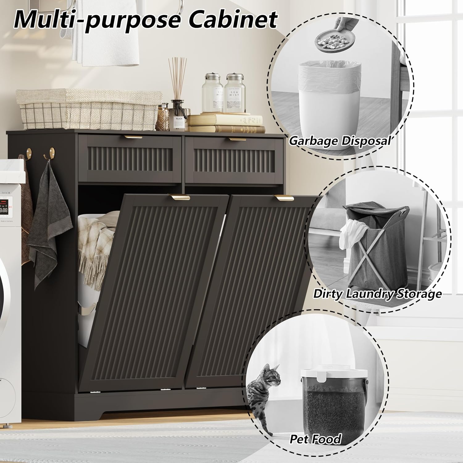 Detalle de METOTI HLG187-BK-01 Double Tilt-Out Trash Cabinet, 2 x 13-Gallon Capacity