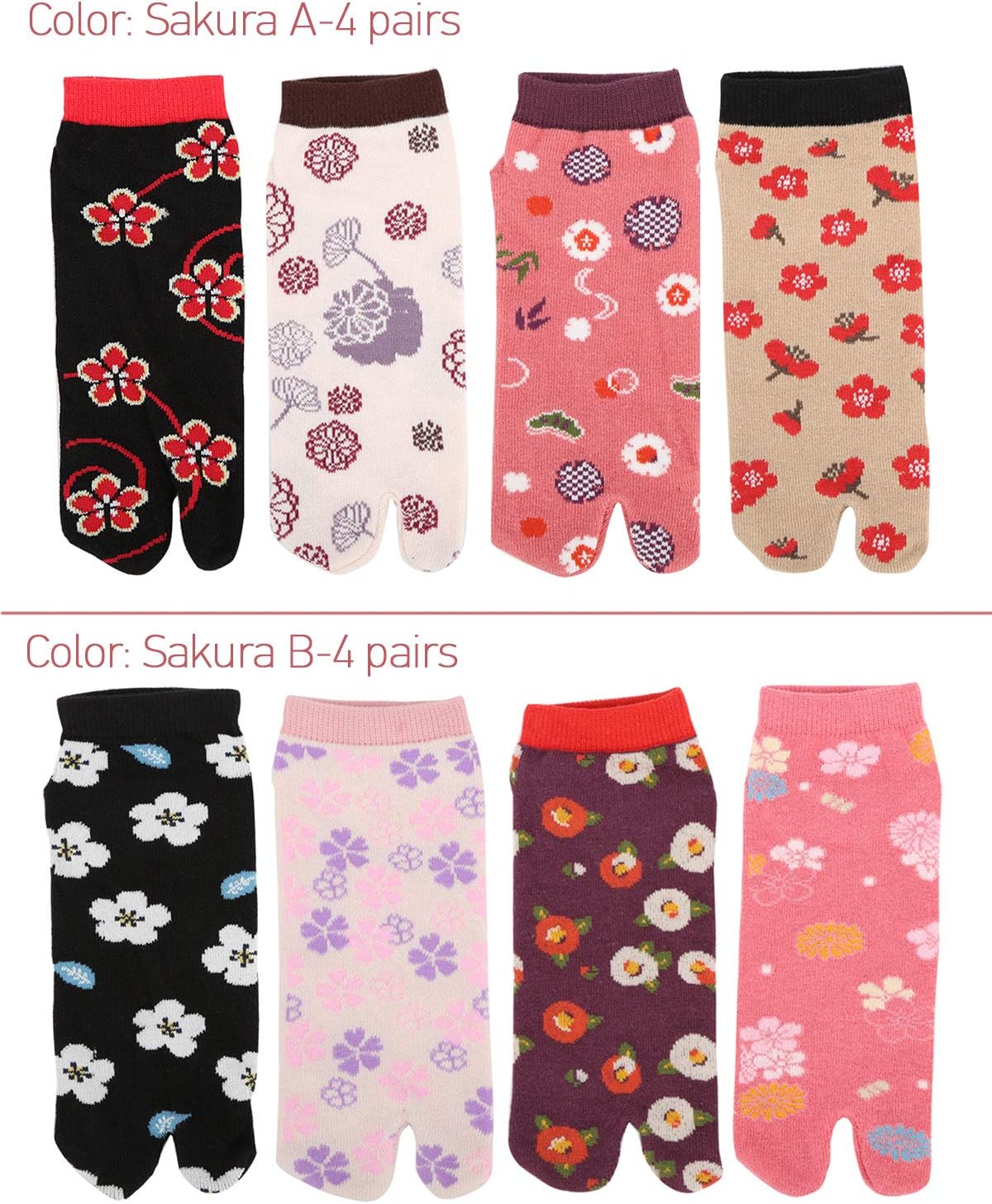 Thumbnail 6 de Chaussettes japonaises Tabi femme en coton – Sakura motif, 4 paires (taille 35-41)