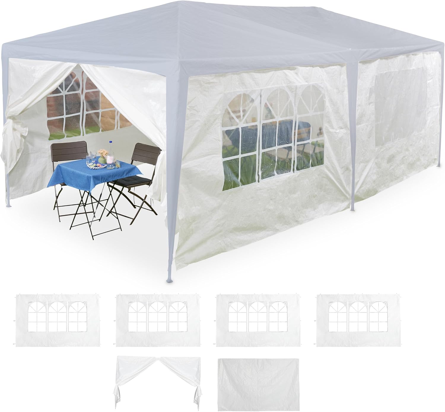 Detalle de Relaxdays 10046032 Gazebo Side Panels, 6-Piece Waterproof White Set
