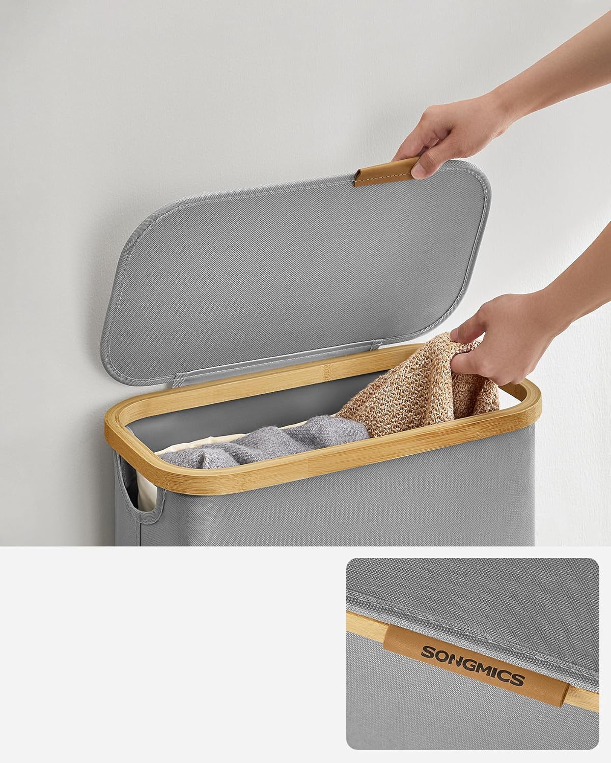 Detalle 2 de SONGMICS Cesto de Ropa 65 L estrecho