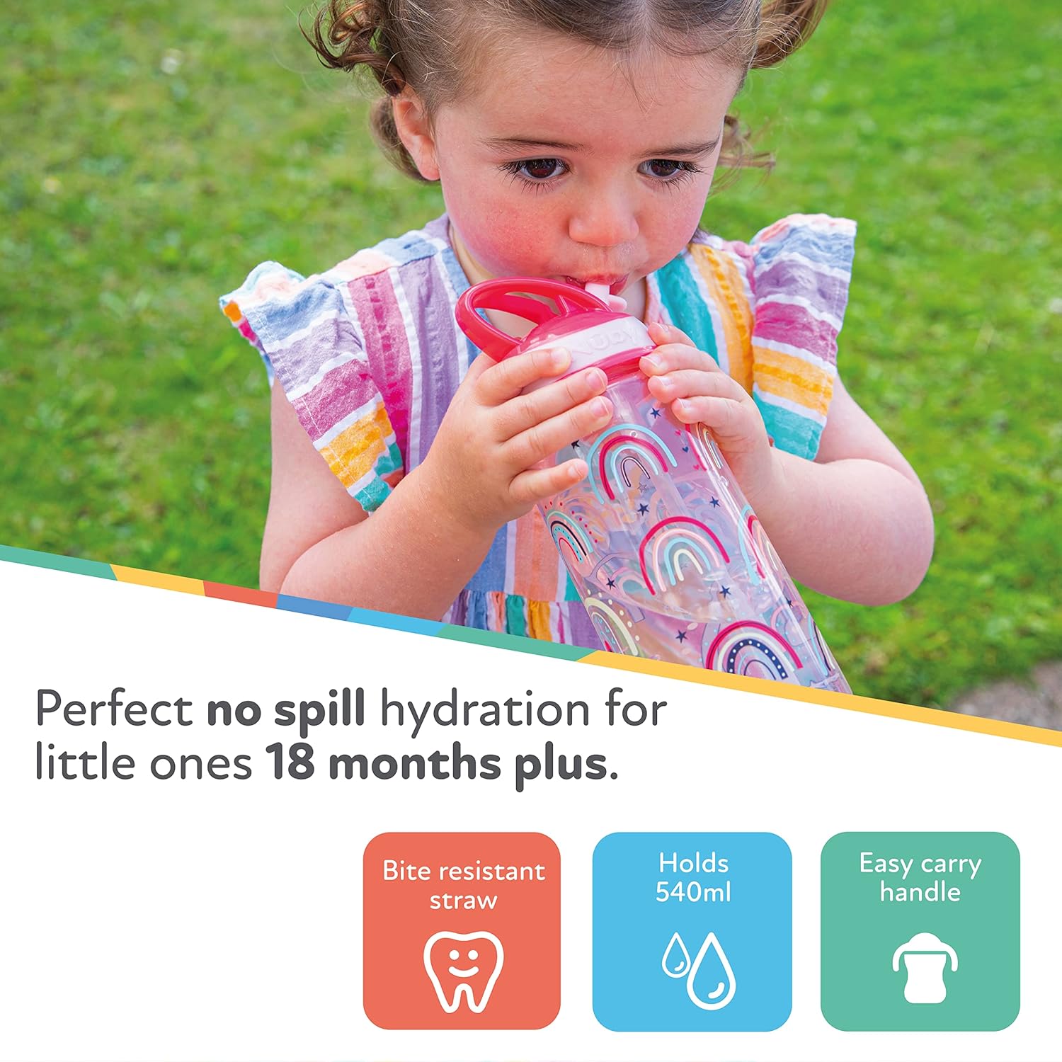 Thumbnail 1 de Nuby Sippy Cup, Rainbows, 540 ml (Pack of 2)