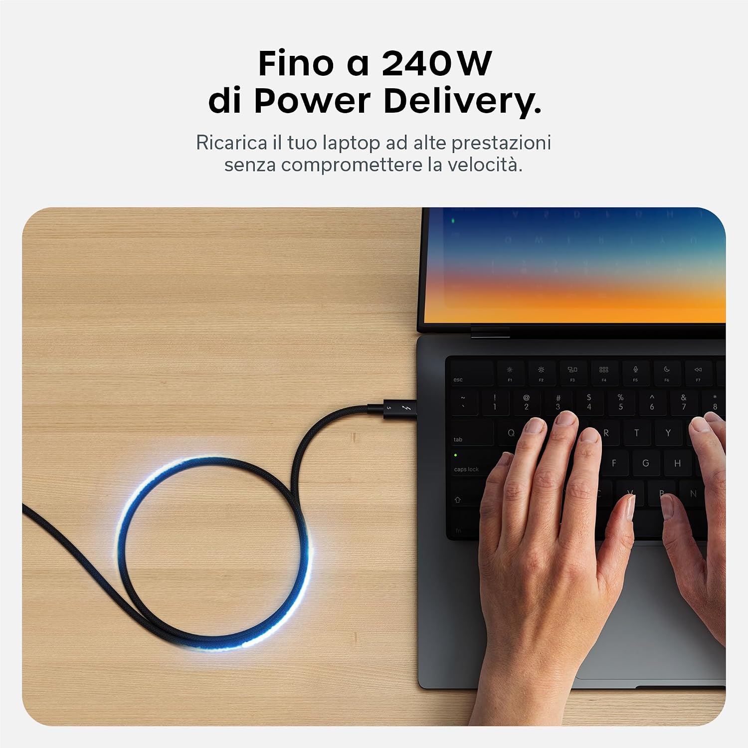 Detalle 2 de Satechi Cavo Thunderbolt 5 Certificato 240W: 120Gbps, doppio 8K@60Hz e triplo 4K@144Hz