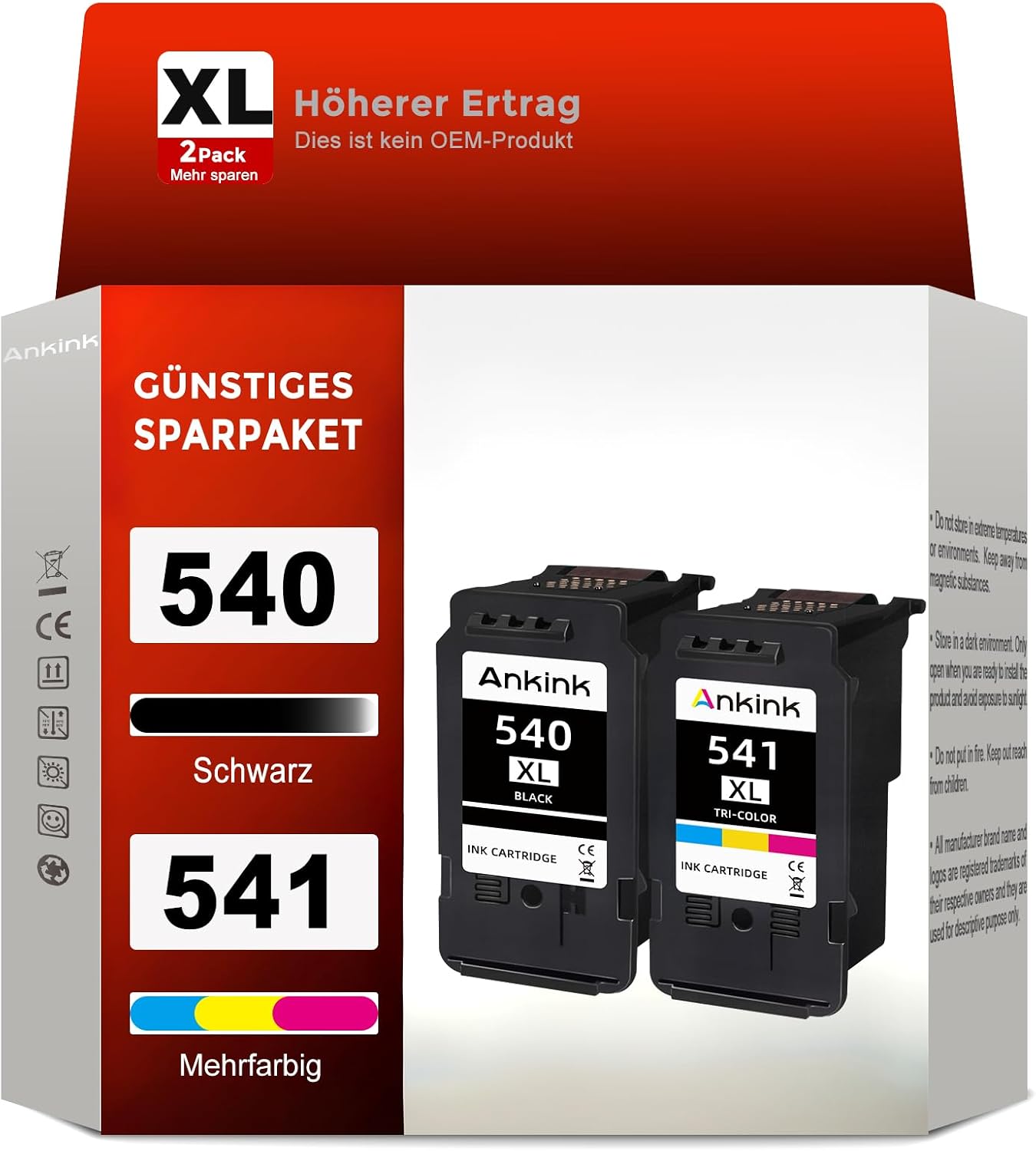 Detalle de ANKINK kompatible Tintenpatronen 540XL/541XL als 2er Set (Schwarz + Tricolor) für Canon TS/MG/MX