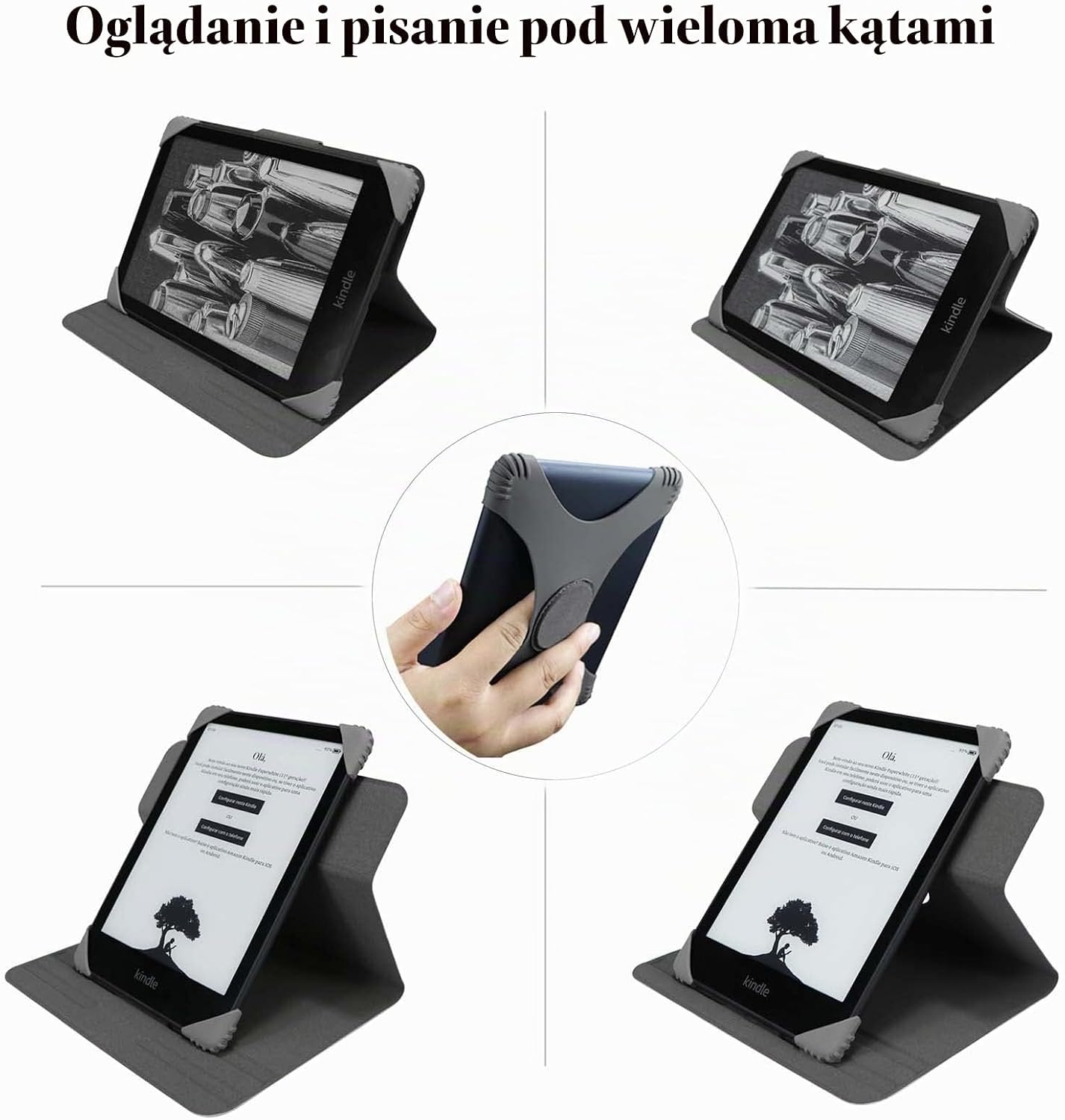 Detalle de ZhaoCo DDC-ECR68-GY – szare obrotowe etui do Kindle z zamknięciem magnetycznym