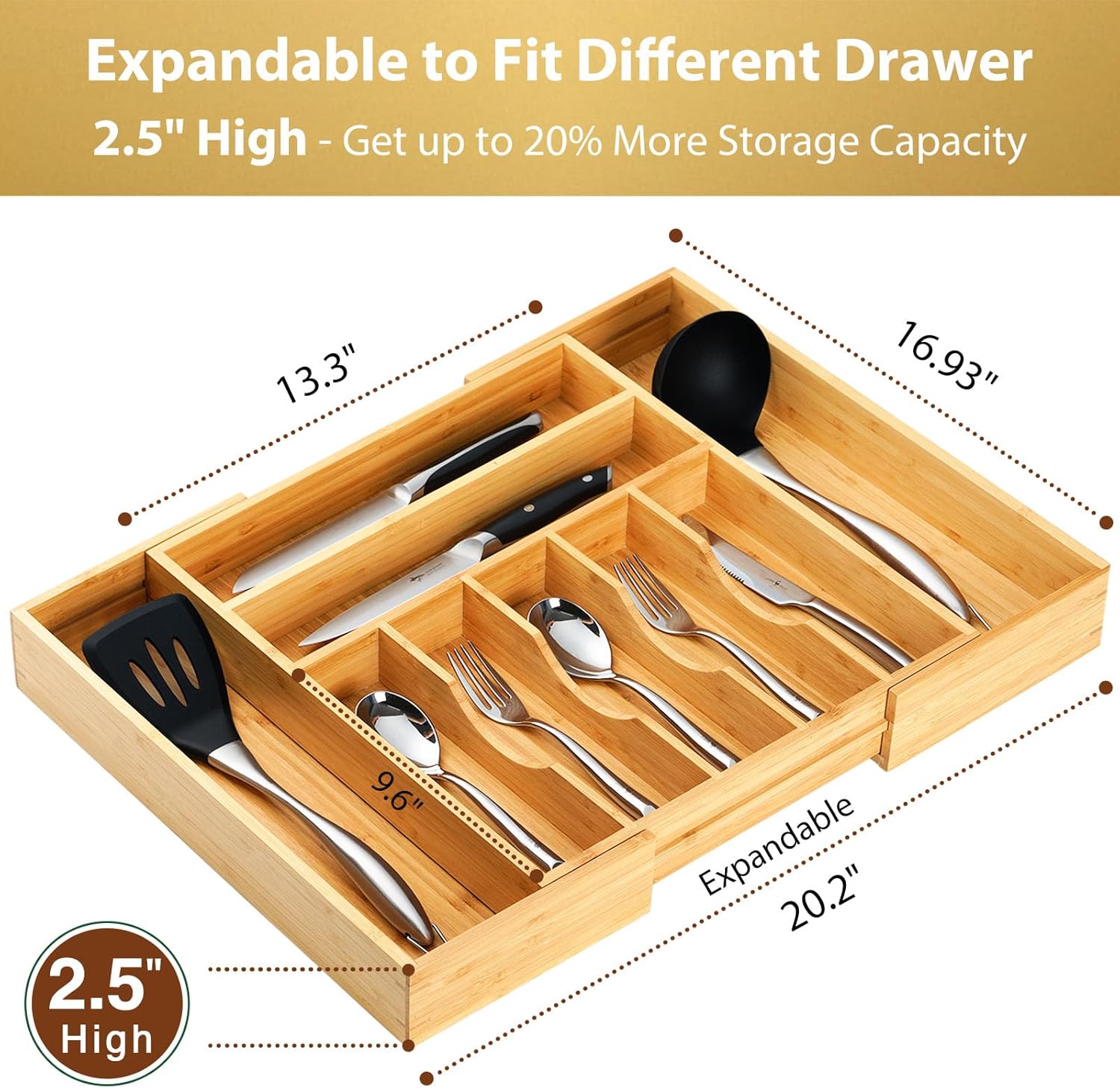 Thumbnail 1 de Umilife Large Expandable Bamboo Cutlery Tray 2.5"
