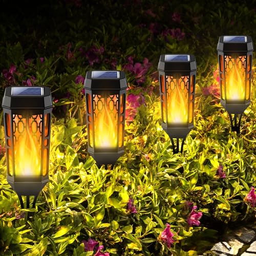 Detalle de Joltix Luces de llamas solares para exterior (8 piezas, 12 LED) antorcha danzante IP65 en amarillo