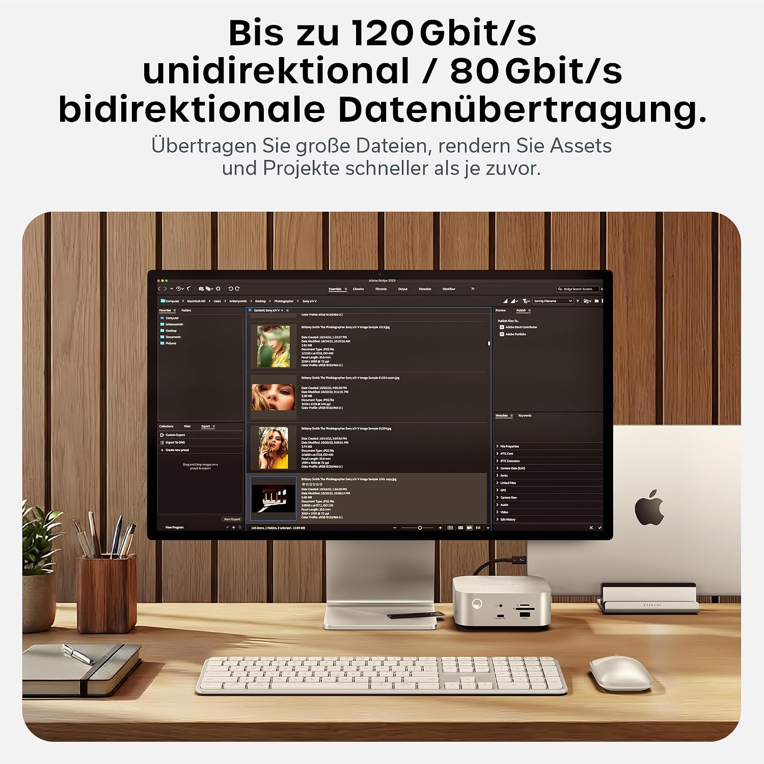Detalle de SATECHI zertifiziertes Thunderbolt-5 Kabel (240W PD) – 120 Gb/s, Dual 8K/60 Hz & Triple 4K/144 Hz