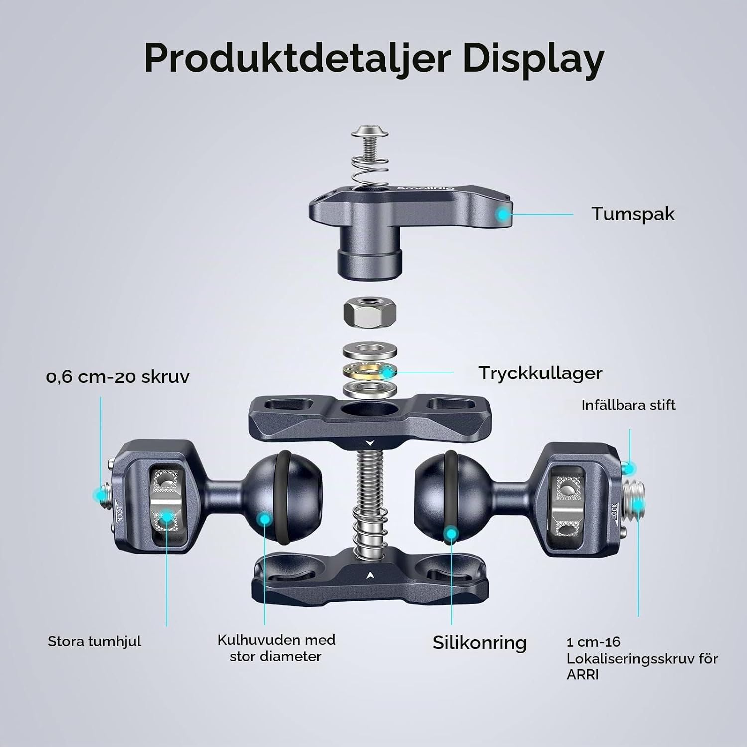 Detalle 2 de SMALLRIG 3874 kulledsarm för kamera med 1/4"-20 och 3/8"-16-fäste