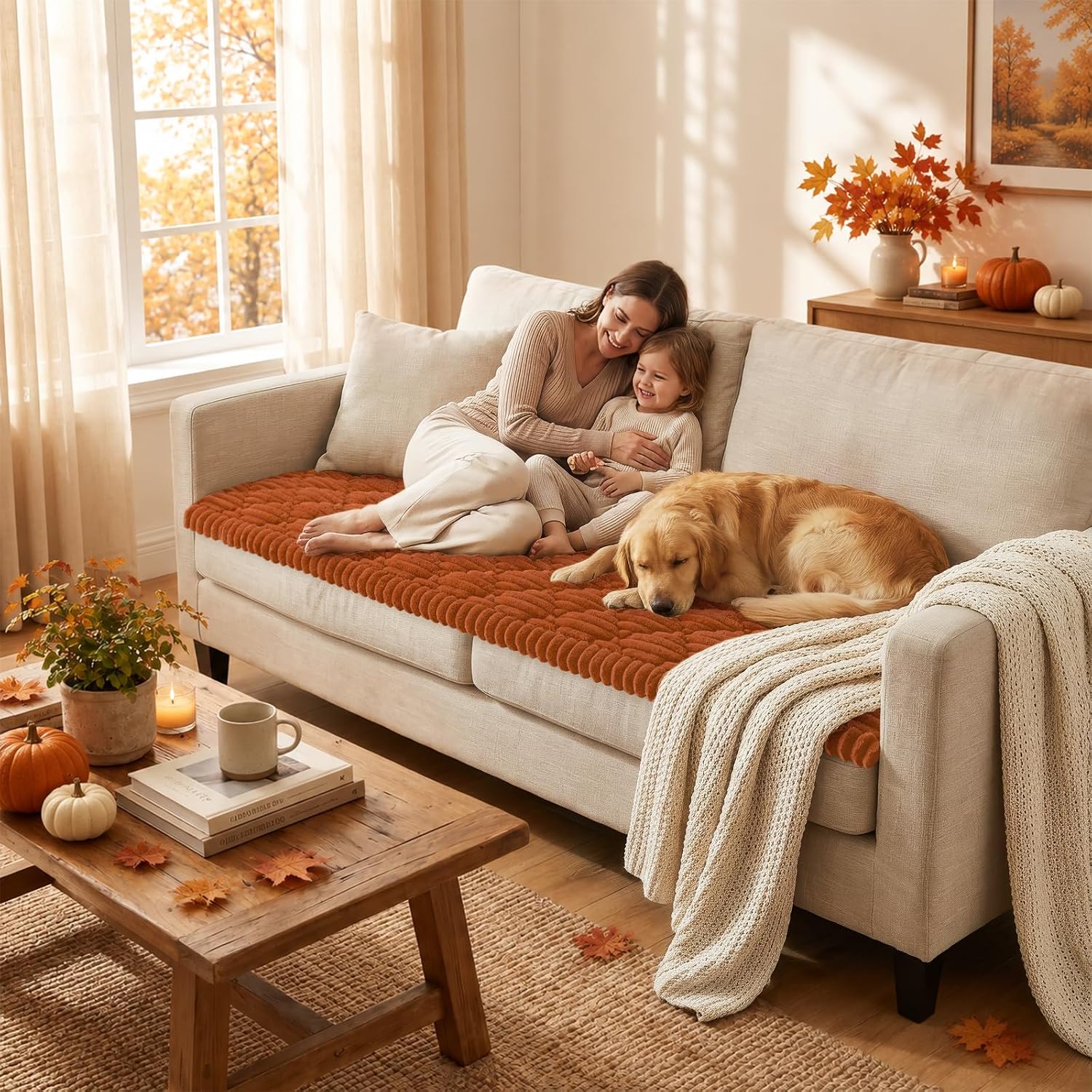 Detalle 2 de Smiry Fall Couch Cover for Dogs, Washable Non-Slip Rust Sofa Protector, 27.6" x 70.9