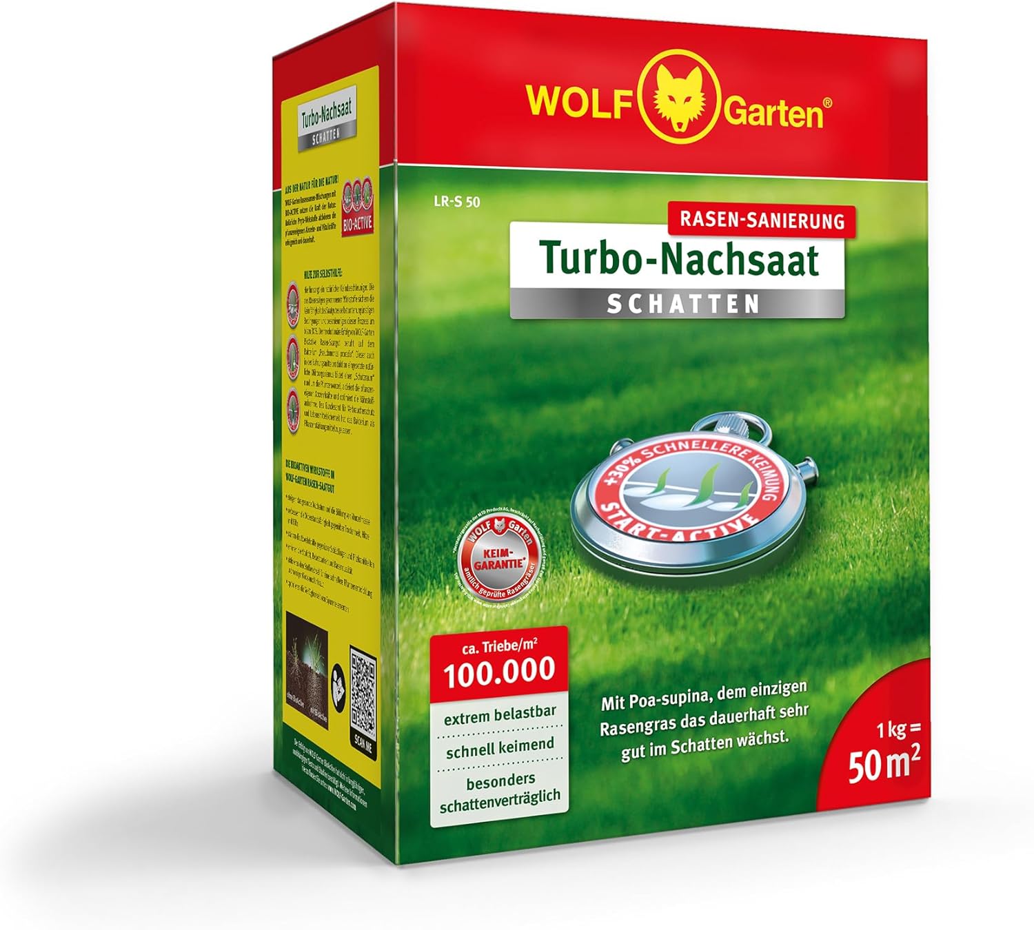 WOLF-Garten Turbo-Nachsaat SCHATTEN – Rasensanierung für schattige Lagen (LR-S 50, 1 kg Karton)