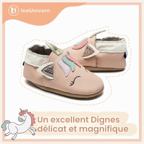 Detalle de IceUnicorn Chausson Bébé Cuir Souple Licorne Rose – 18-24 mois