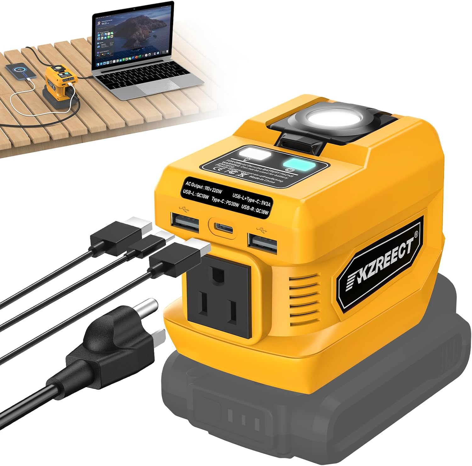 Kzreect 220W Power Inverter for DeWalt 20V/18V Batteries