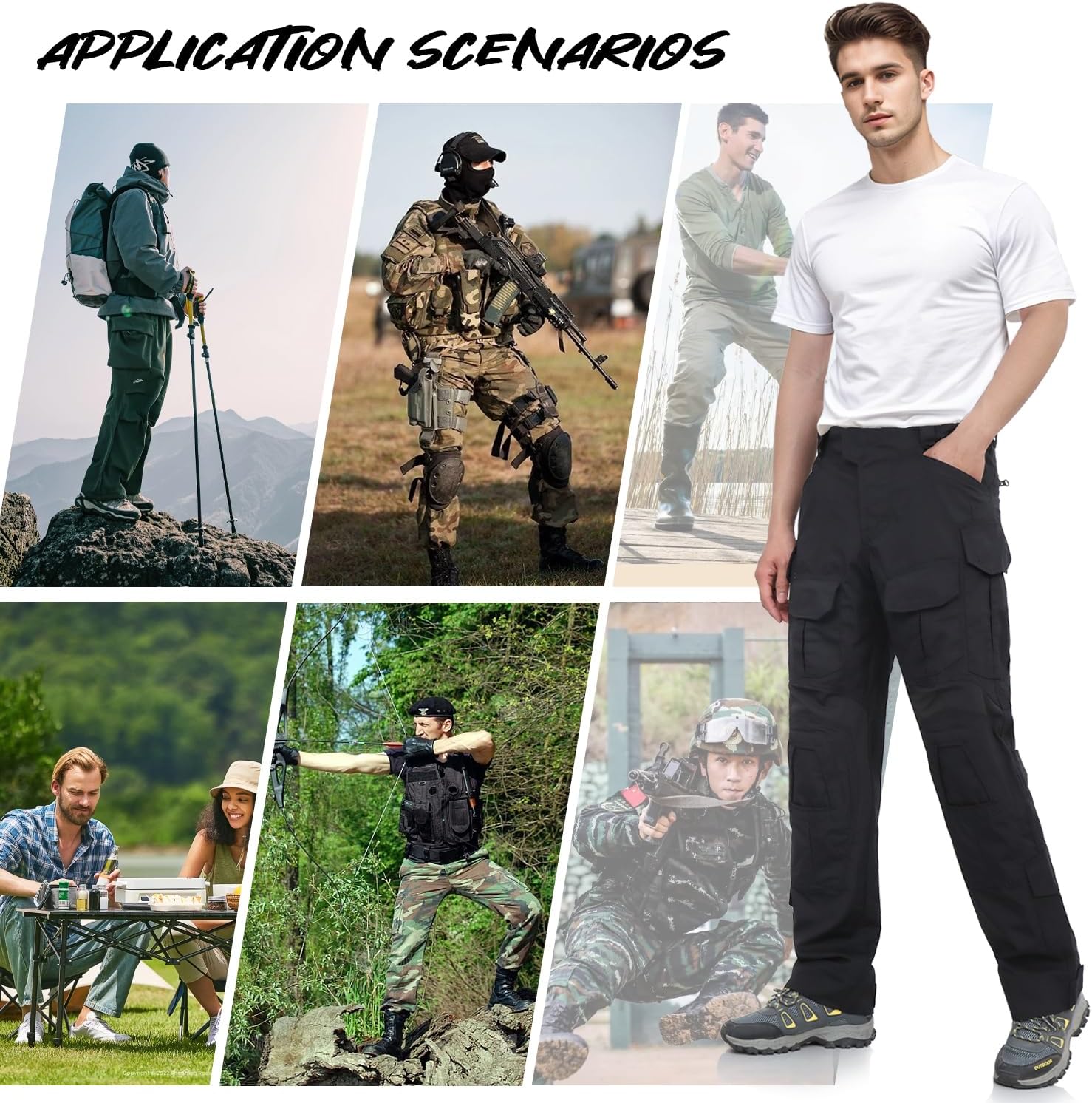 Detalle 2 de BWBIKE Herren Taktische Kampf Cargo Hose – Camouflage, Mehrtaschen, Outdoor Exploration
