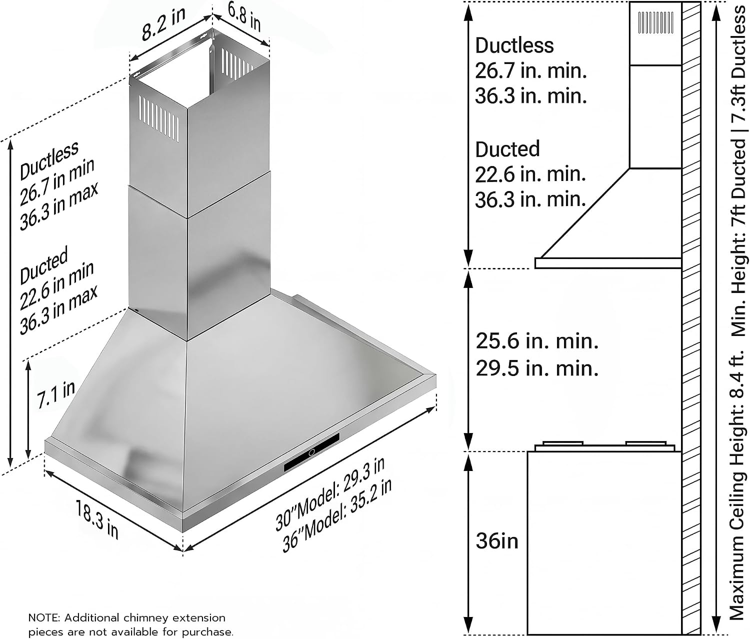 Detalle de Dalxo RP06 24-Inch Wall-Mount Range Hood, 390 CFM, Touch Control