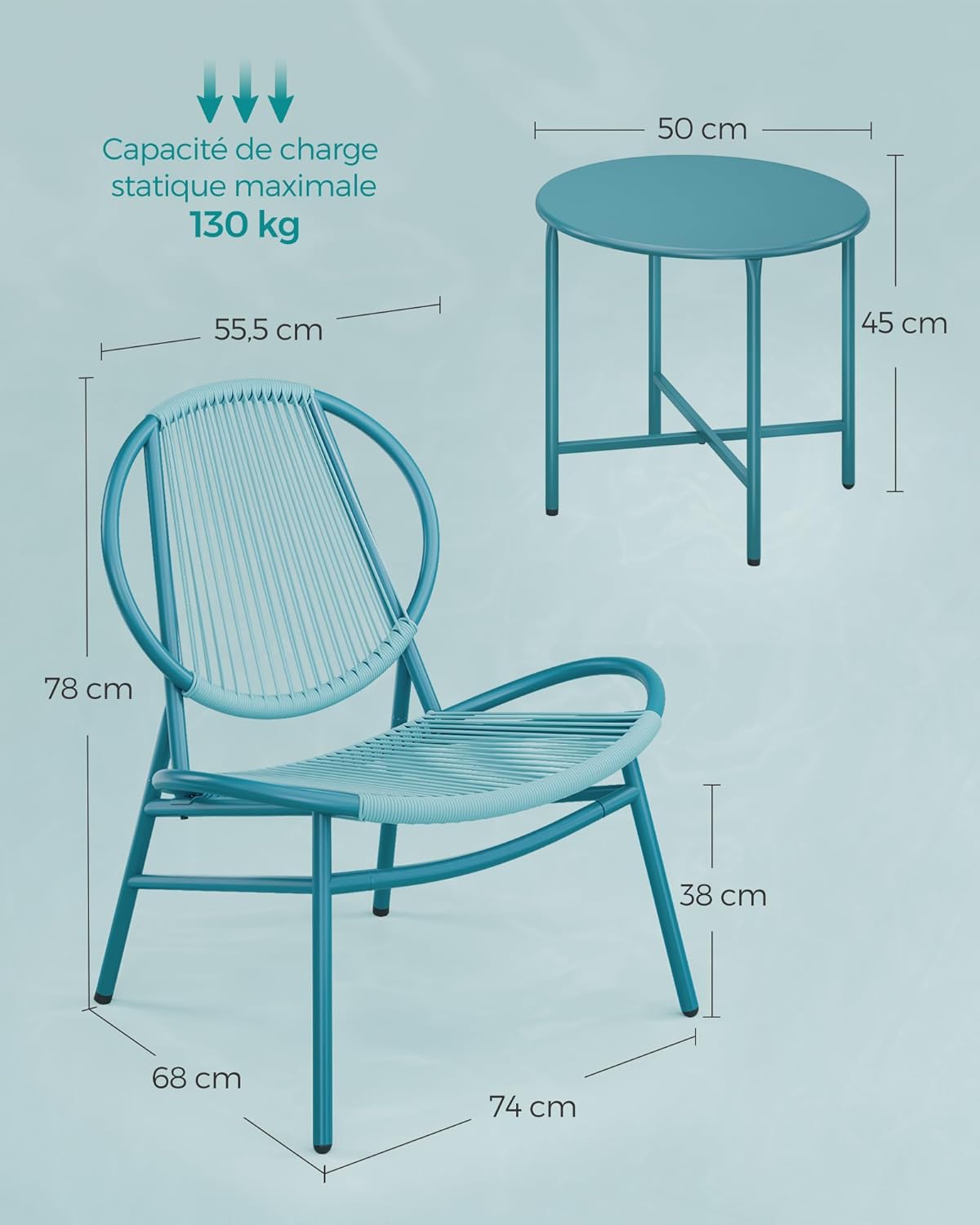 Thumbnail 6 de Ensemble SONGMICS pour salon d’extérieur 3 pièces avec 2 chaises Acapulco et table d’appoint GGF021K01, couleur marron camel