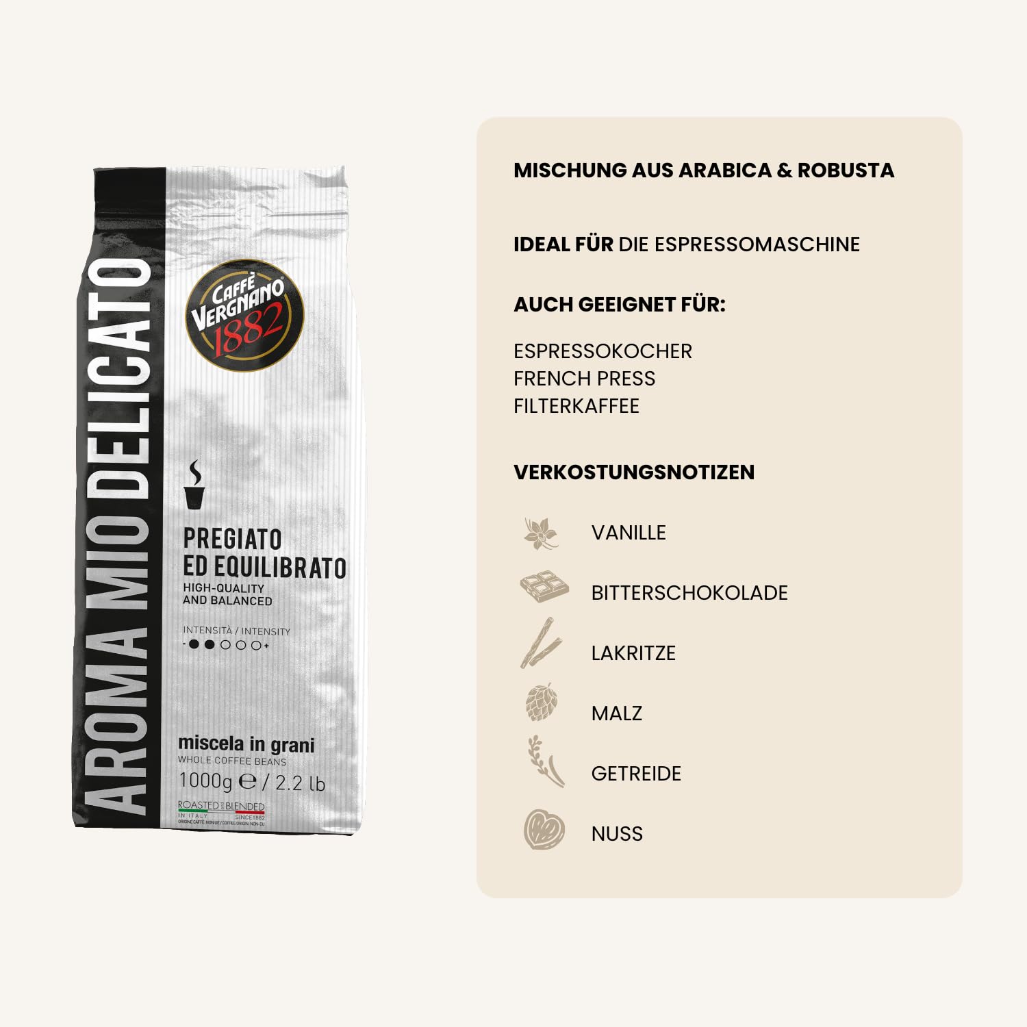 Thumbnail 3 de Caffè Vergnano 1882 Aroma Mio Delicato (Mild) – Kaffeebohnen 1 kg