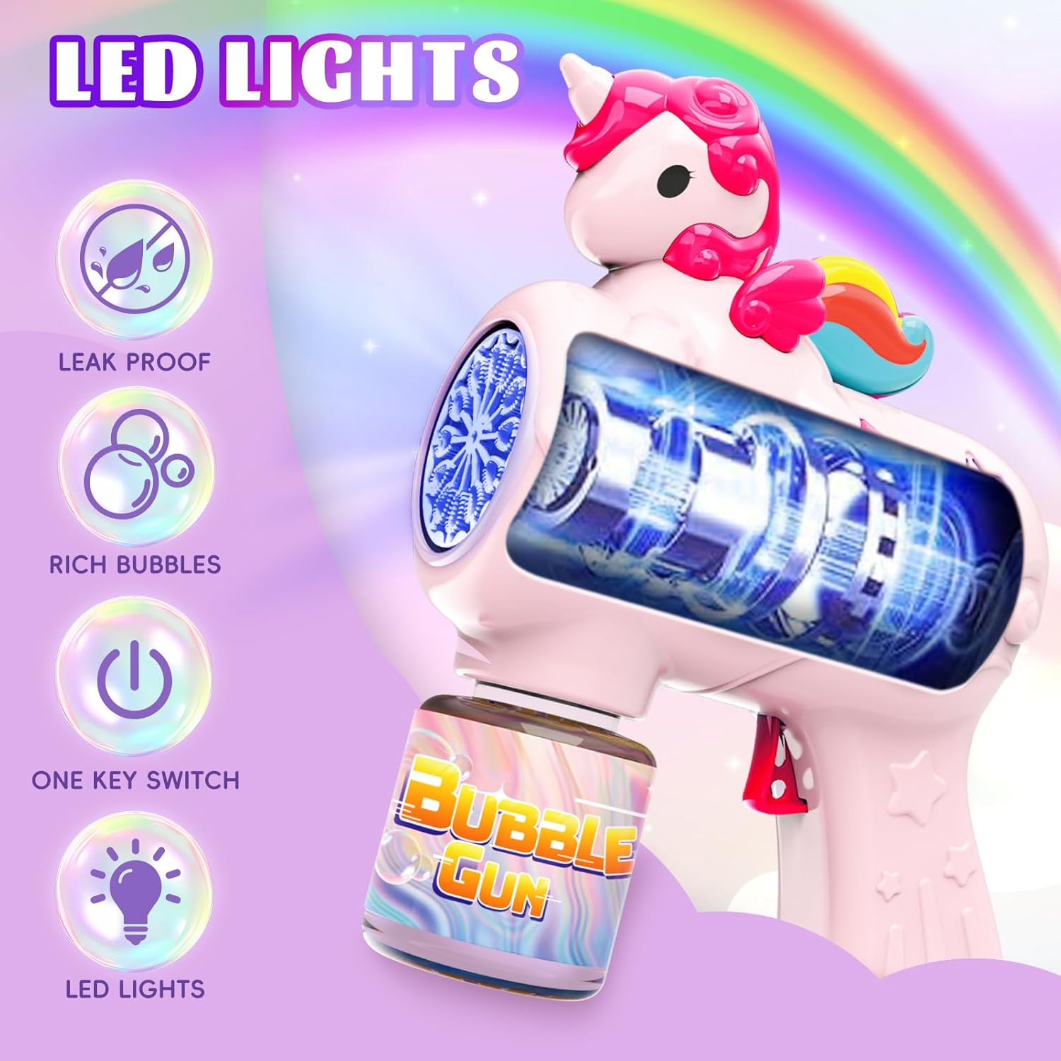 Thumbnail 4 de 2 Pack Unicorn Bubble Gun Bubble Machine for Kids (with 2 refills)