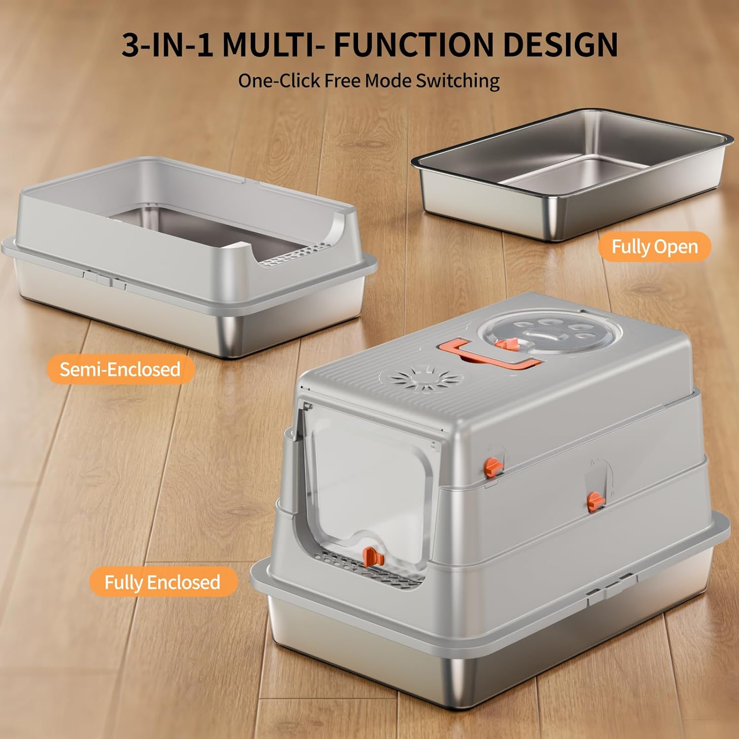Thumbnail 6 de Fusblom XL Stainless Steel Enclosed Cat Litter Tray with Lid and Step Mat