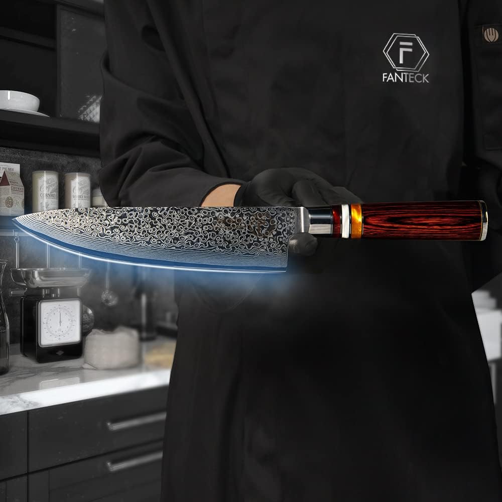 Thumbnail 6 de FANTECK Damastmesser 20 cm „67 Schichten“ mit VG-10 Damaststahl & Pakkaholzgriff (Gyuto)